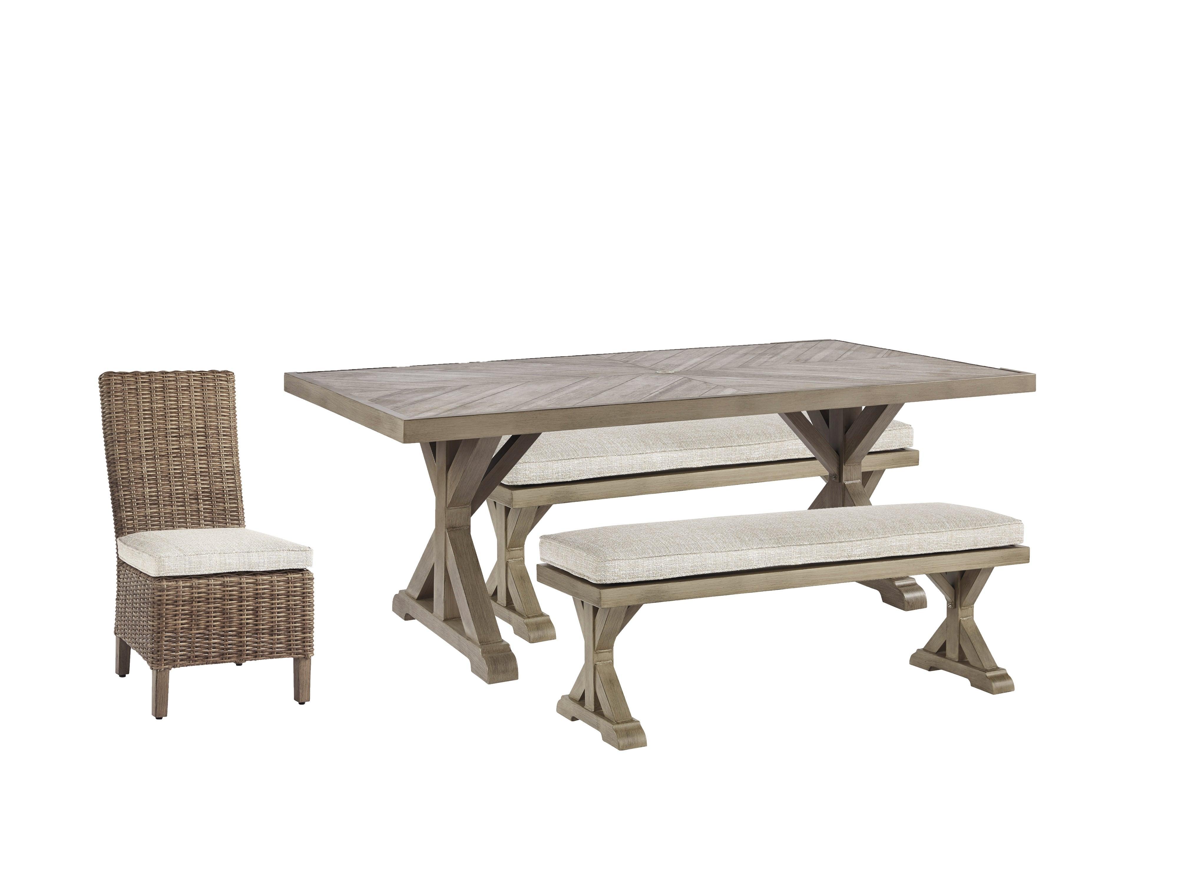 Beachcroft Beige Outdoor Dining Table And 4 Chairs Bench - Image 2