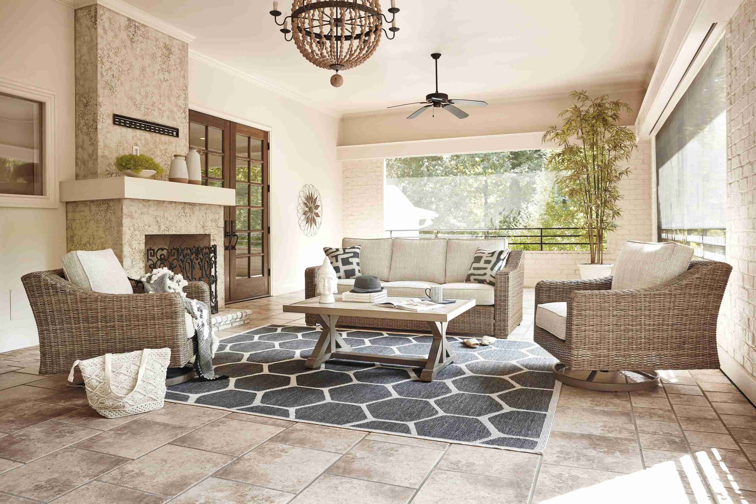 Beachcroft Beige Outdoor Sofa And 2 Chairs With Coffee Table - Image 2