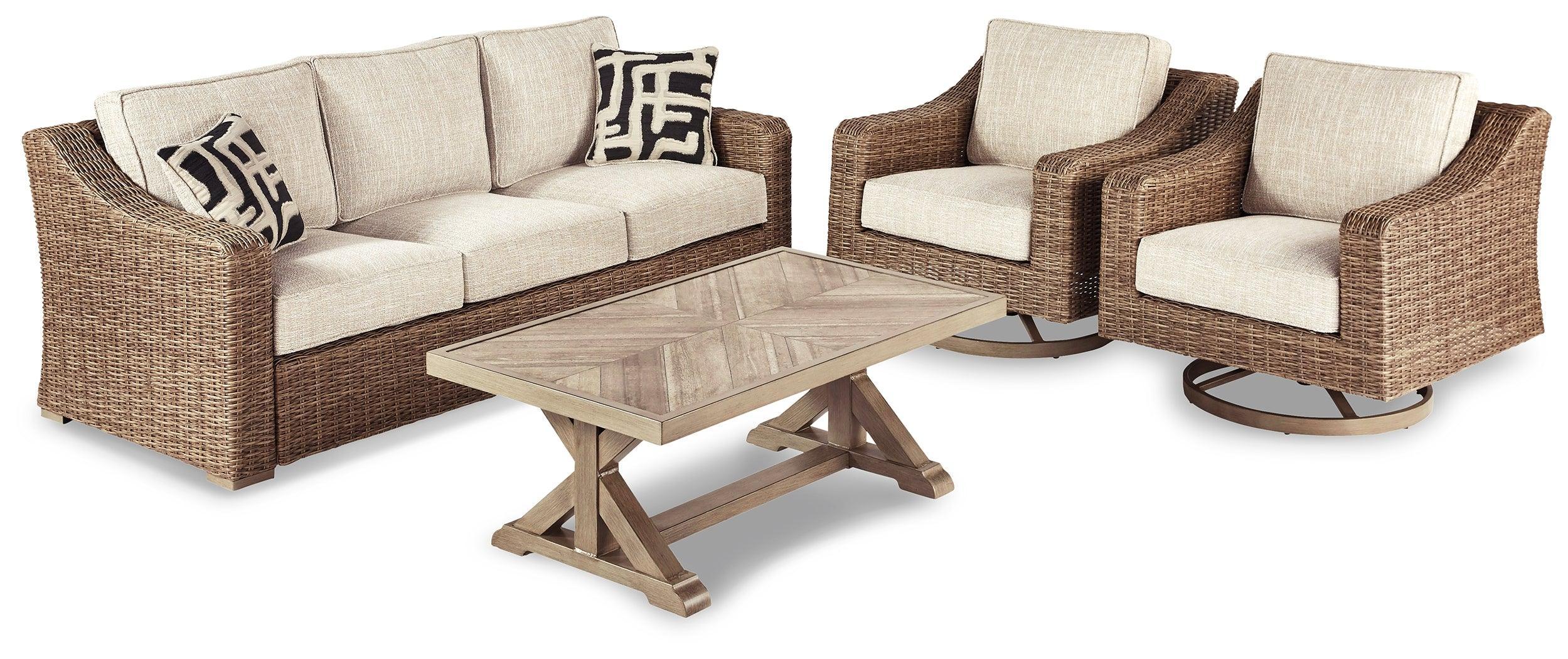 Beachcroft Beige Outdoor Sofa And 2 Chairs With Coffee Table - Image 3