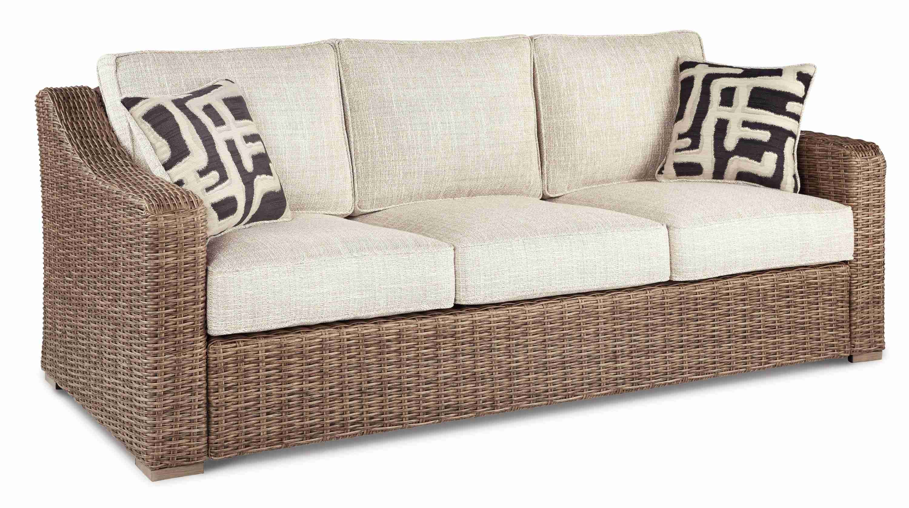 Beachcroft Beige Outdoor Sofa And 2 Lounge Chairs With Fire Pit Table - Image 3