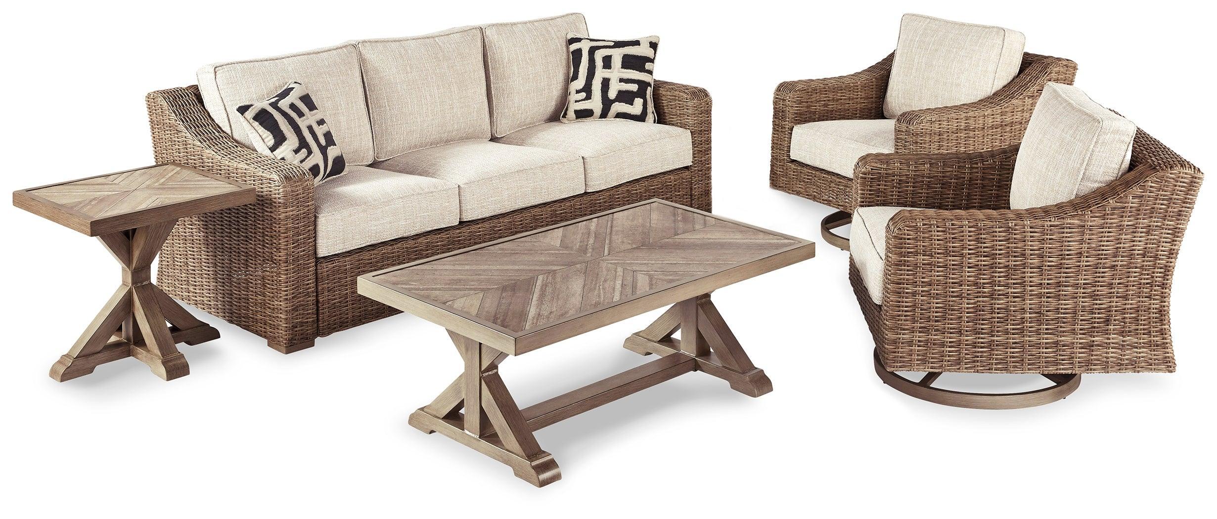 Beachcroft Beige Outdoor Sofa With 2 Lounge Chairs Coffee Table And End - Image 2