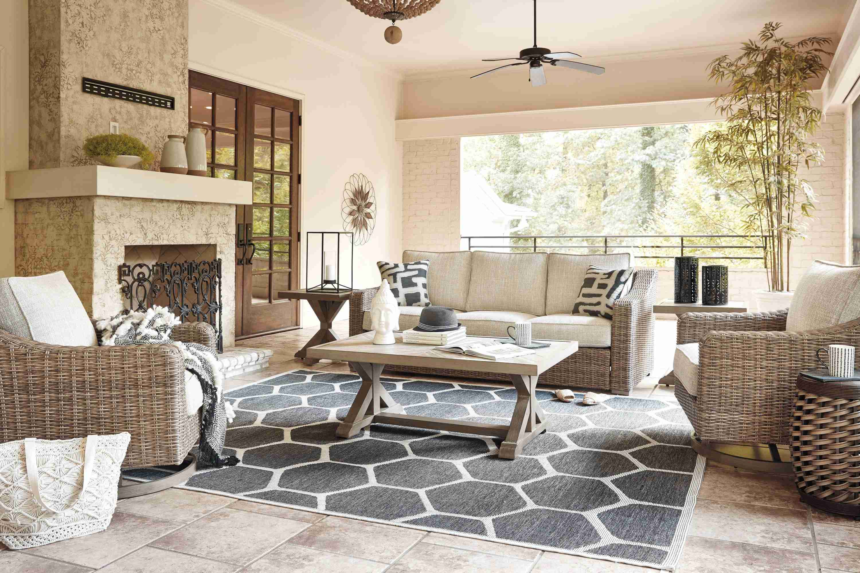 Beachcroft Beige Outdoor Sofa With 2 Lounge Chairs Coffee Table And End - Image 3
