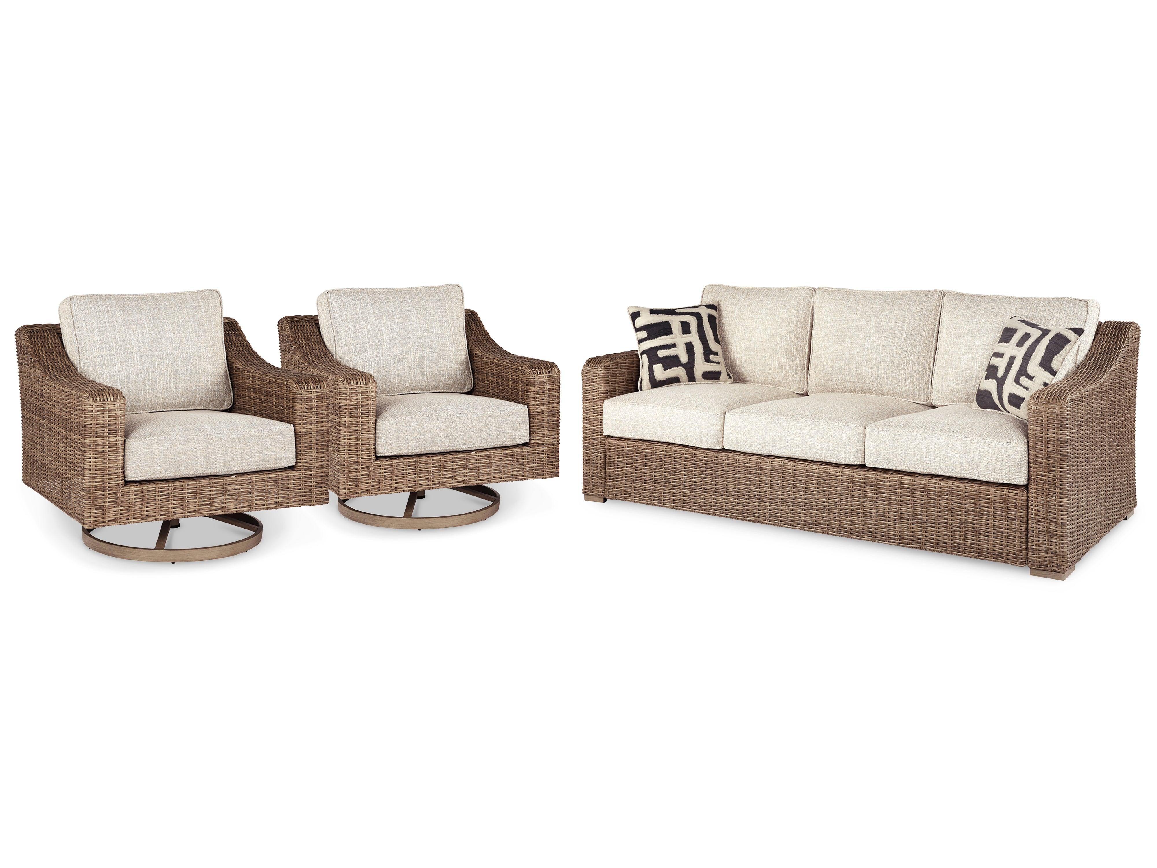 Beachcroft Beige Outdoor Sofa With 2 Lounge Chairs - Image 2