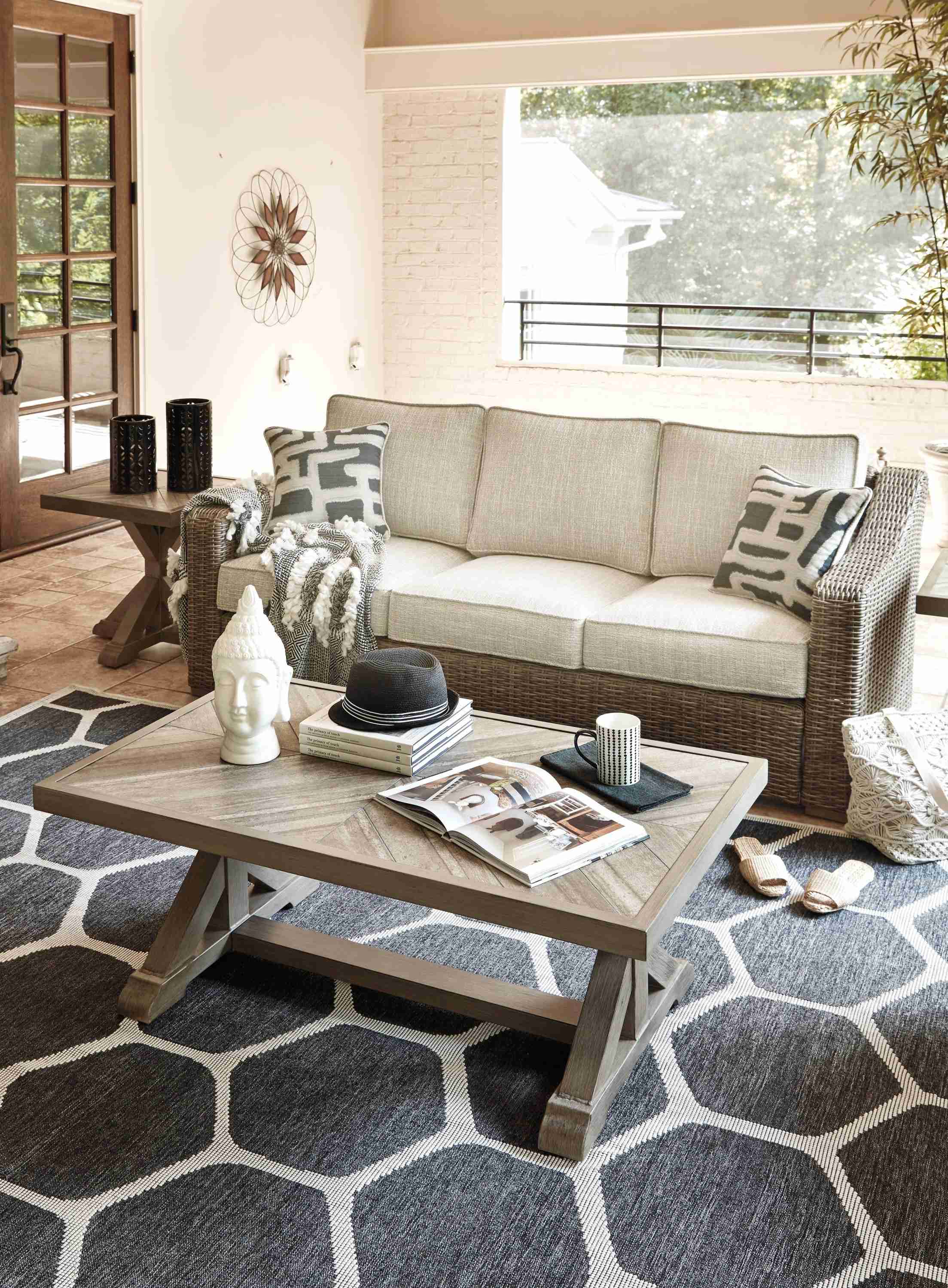 Beachcroft Beige Outdoor Sofa With Coffee Table And End - Image 3
