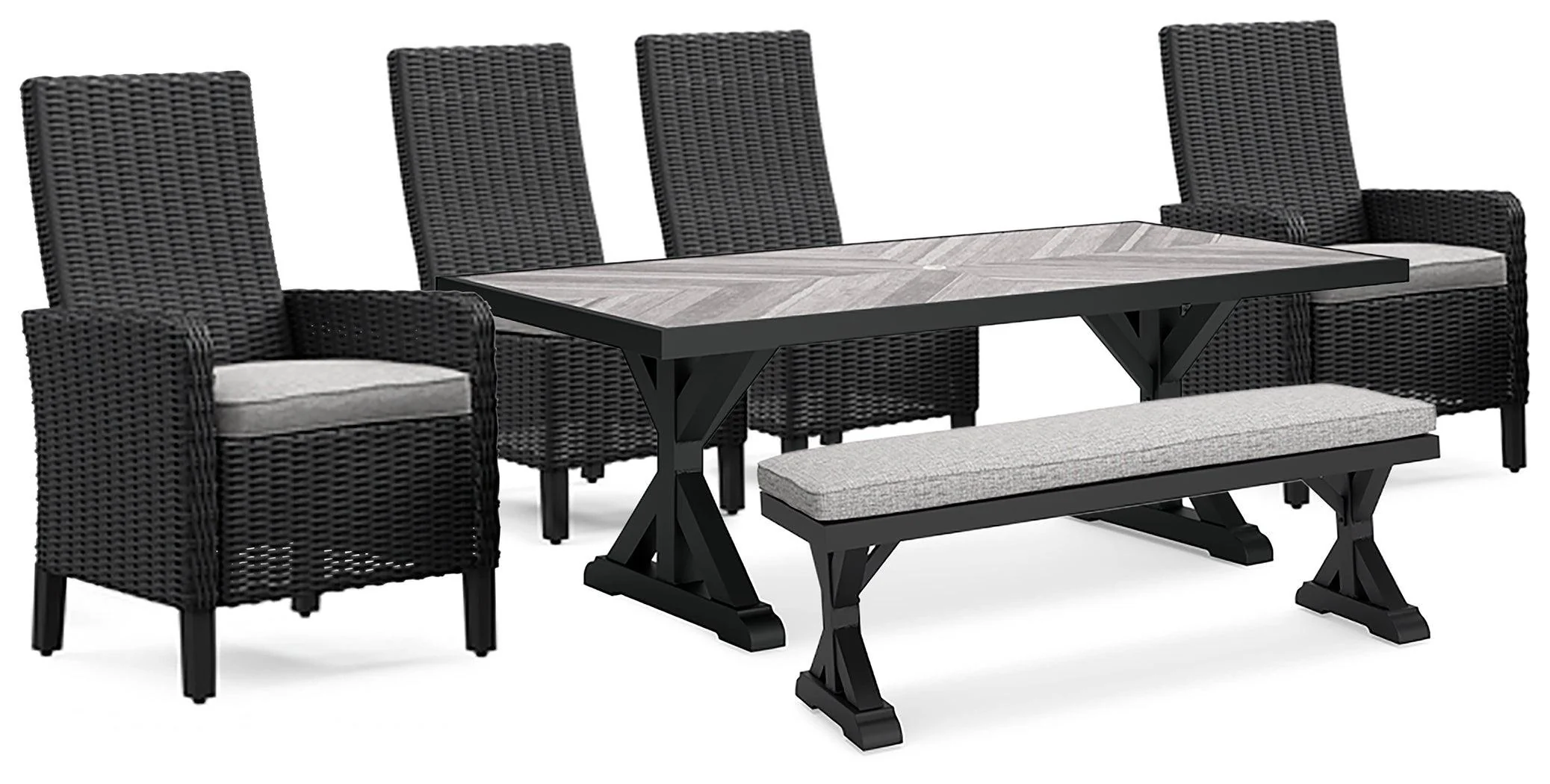 Beachcroft Black Light Gray Outdoor Dining Table And 4 Chairs Bench - Image 2