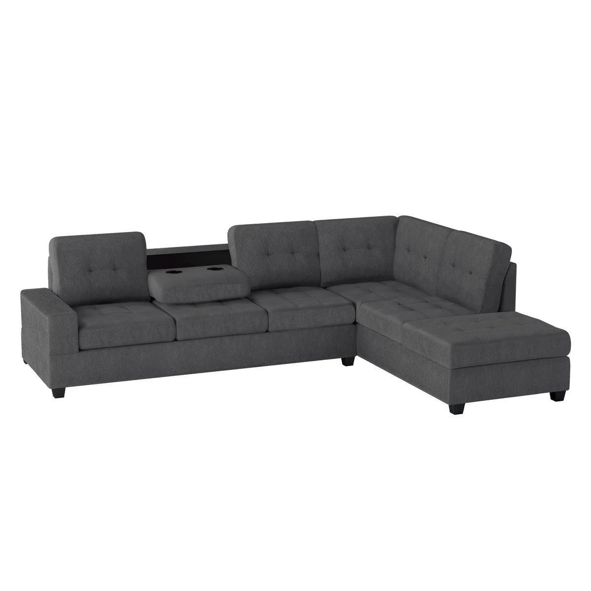 Dark Gray Fabric Tufted Sectional - Image 3
