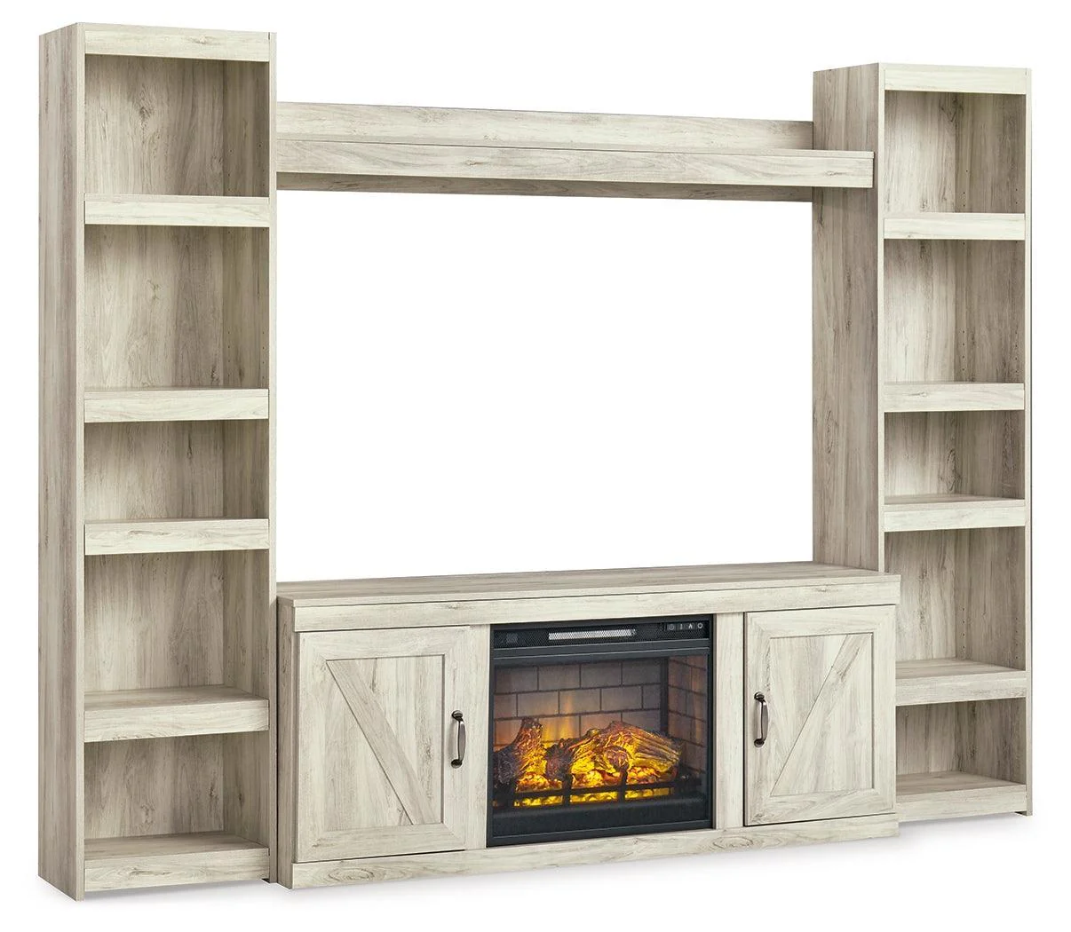 Bellaby Whitewash 4-Piece Entertainment Center With Electric Fireplace - Image 3