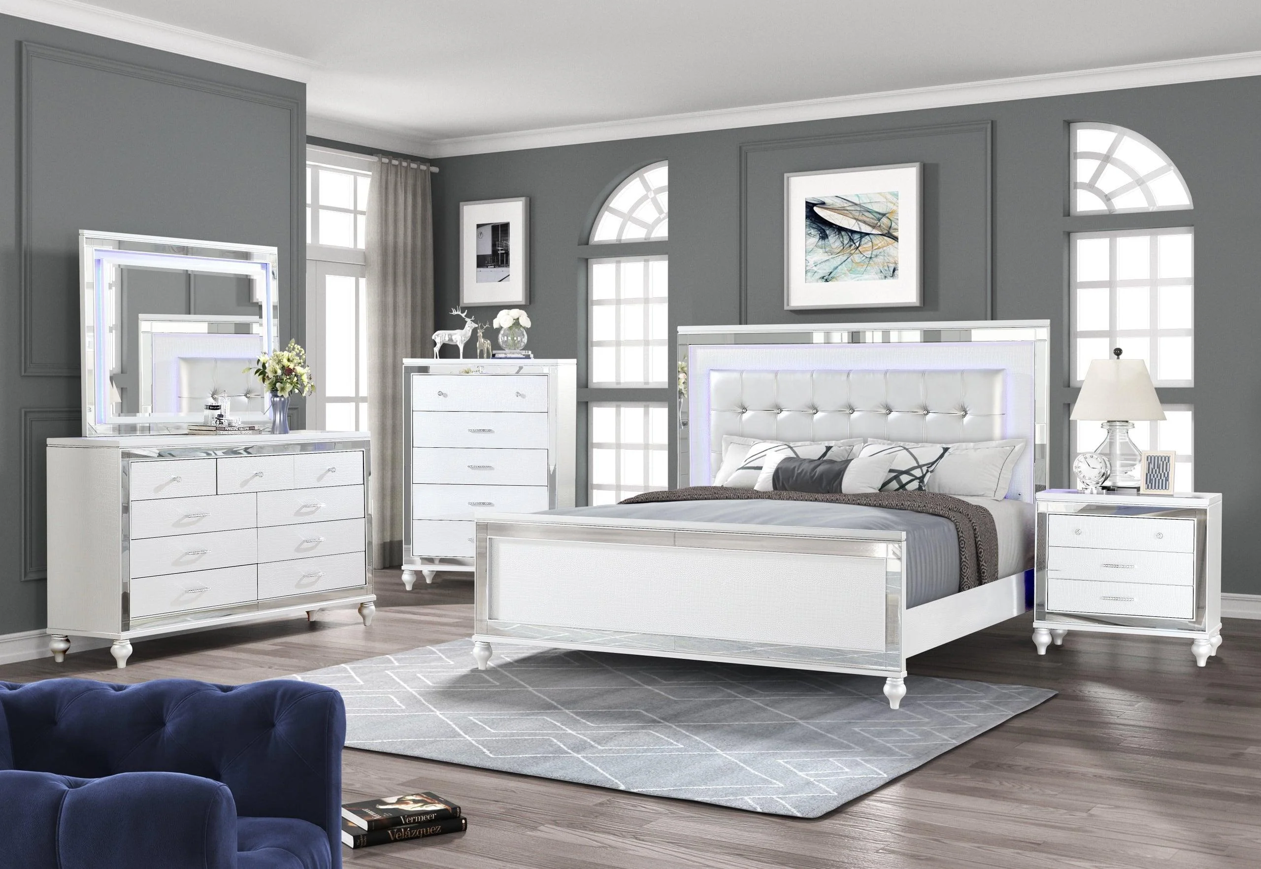 Blanca White Upholstered LED Panel Bedroom Set - Image 2