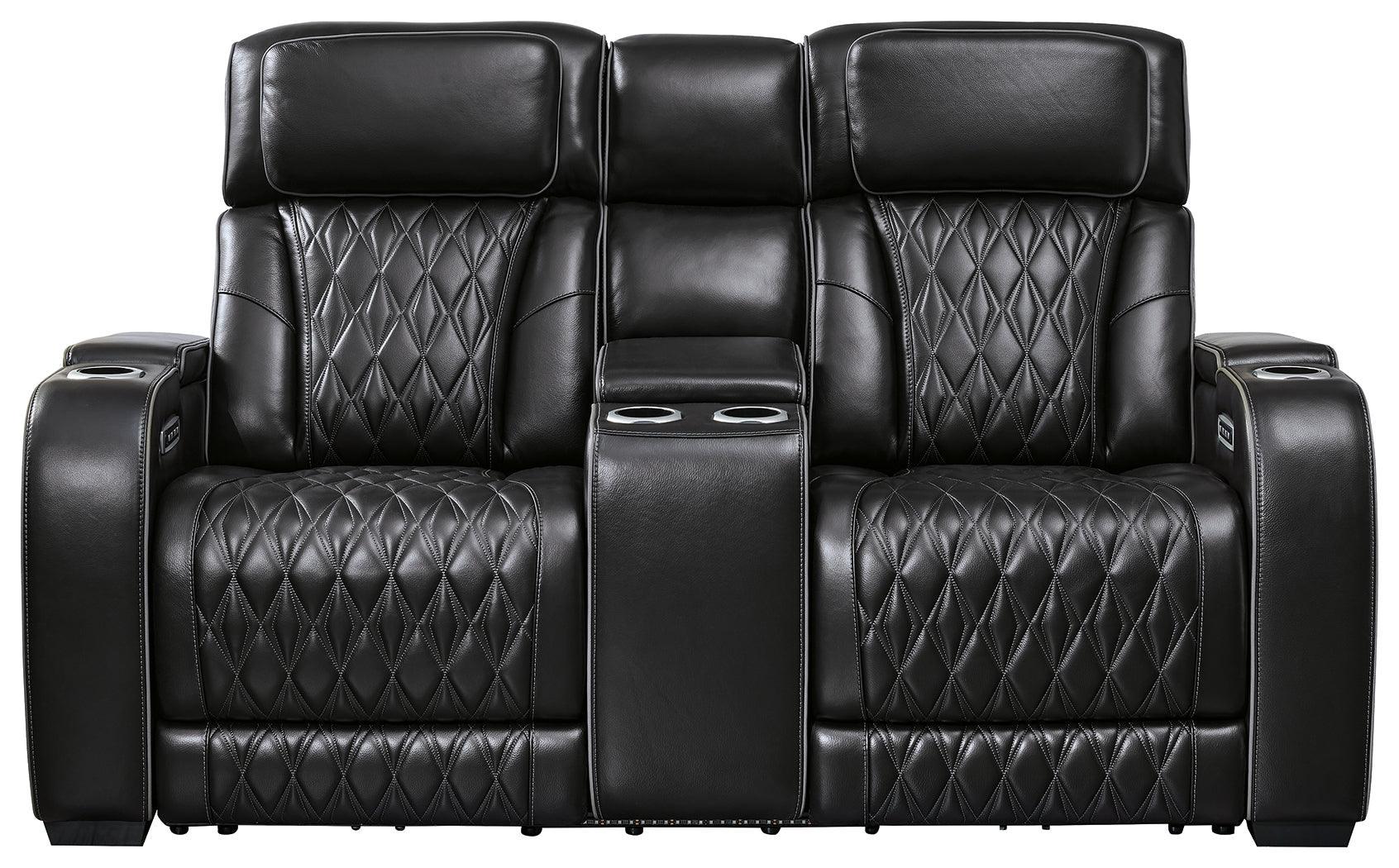 Boyington Black Leather Power Reclining Loveseat With Console - Image 2