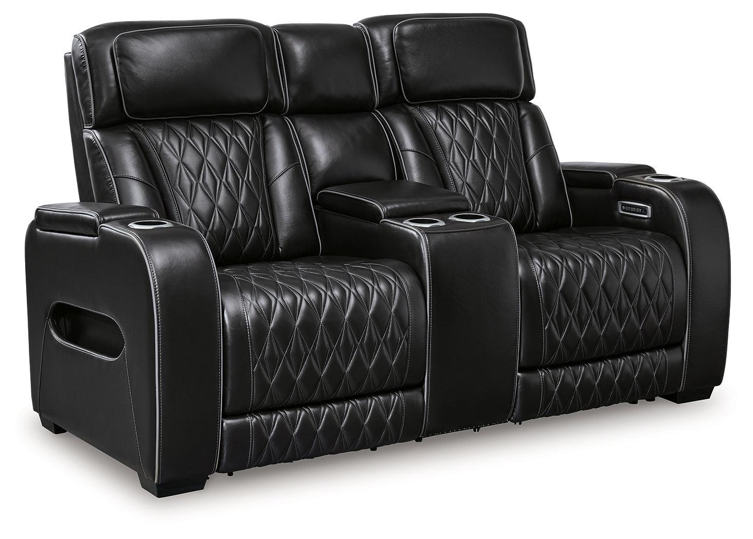 Boyington Black Leather Power Reclining Loveseat With Console - Image 3