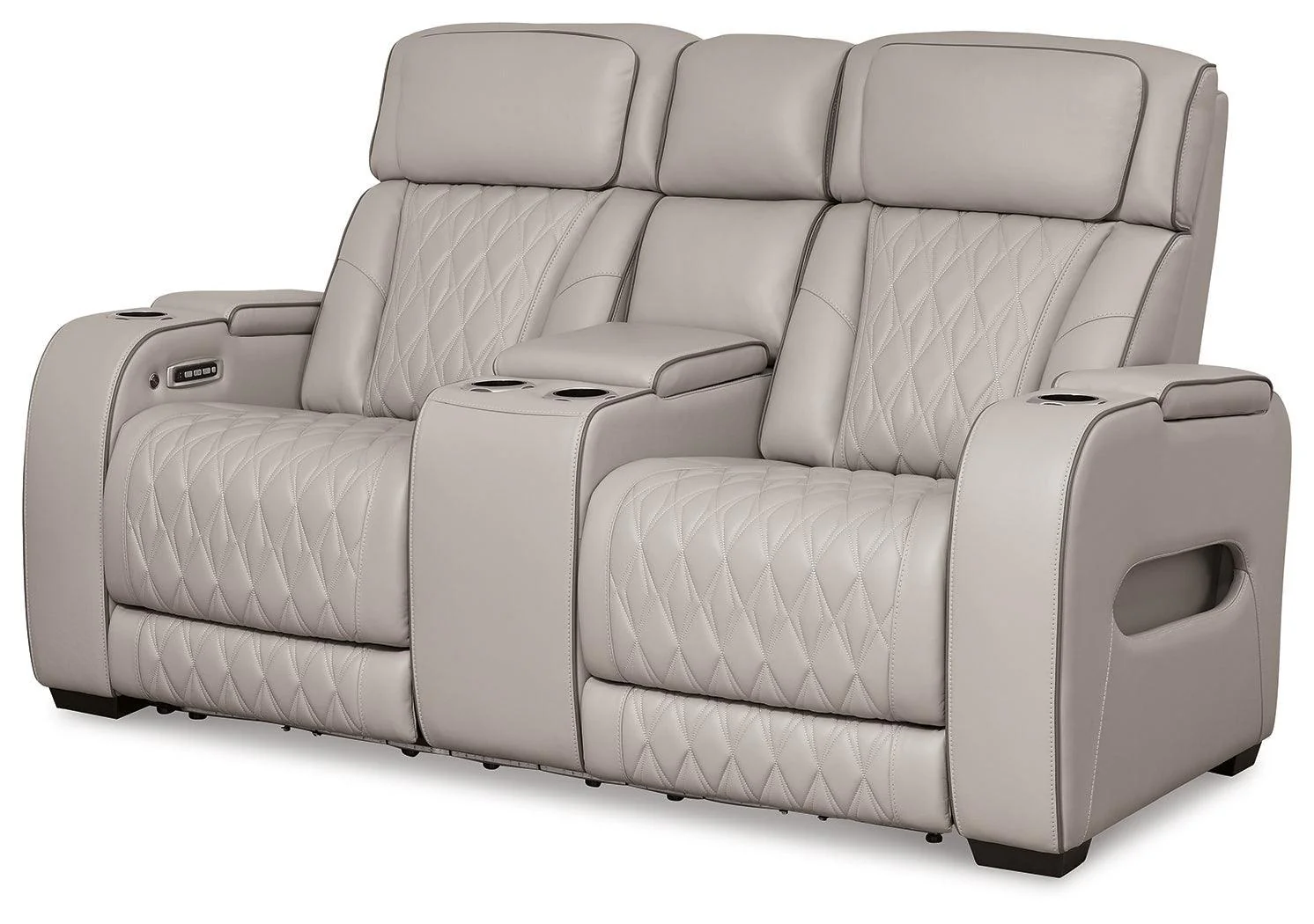 Boyington Gray Leather Power Reclining Loveseat With Console - Image 2