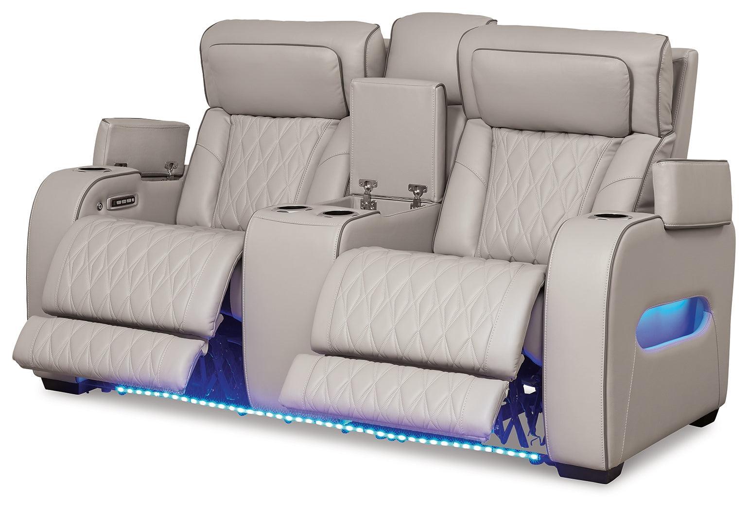 Boyington Gray Leather Power Reclining Loveseat With Console - Image 3