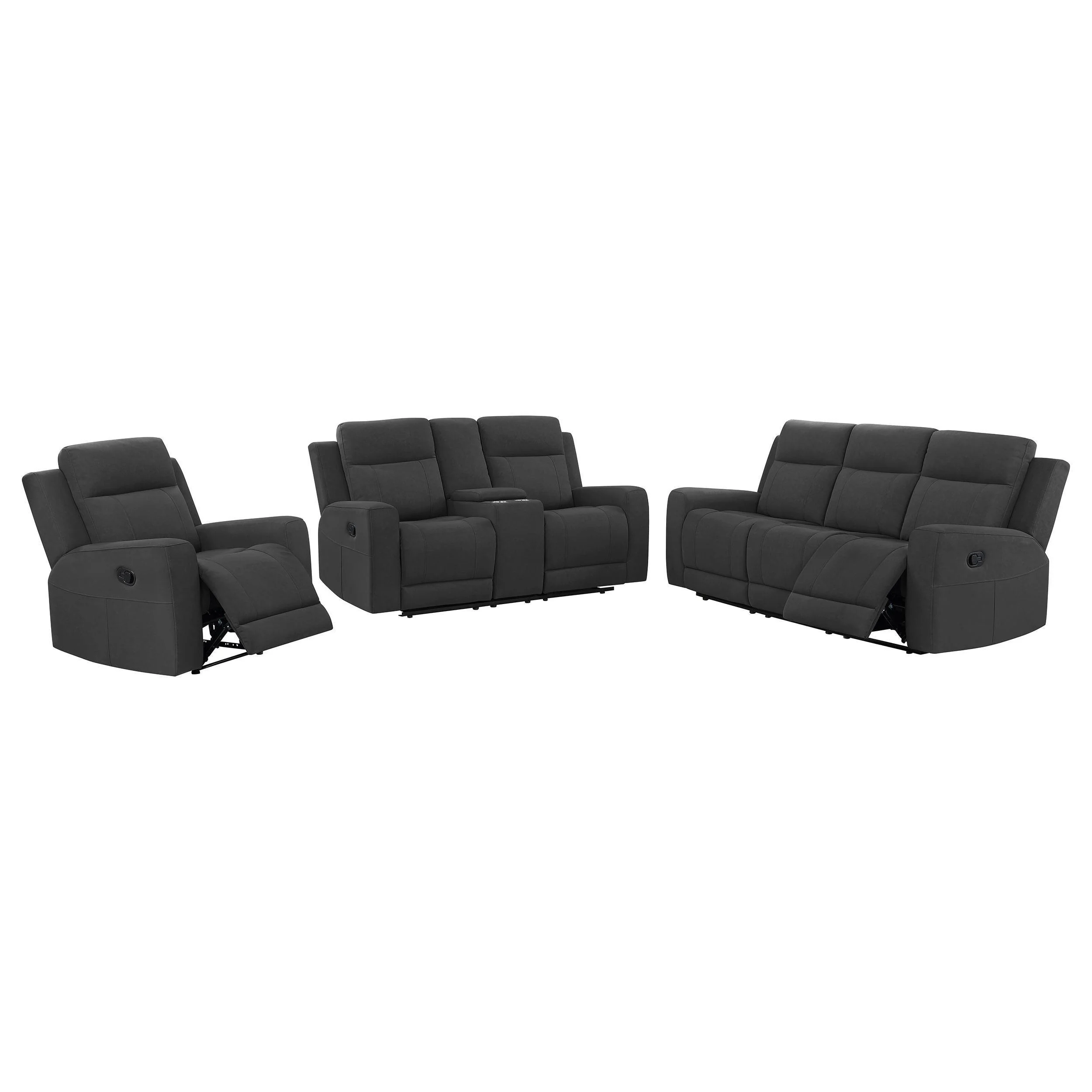 Brentwood 3-Piece Upholstered Reclining Sofa Set Black - Image 2