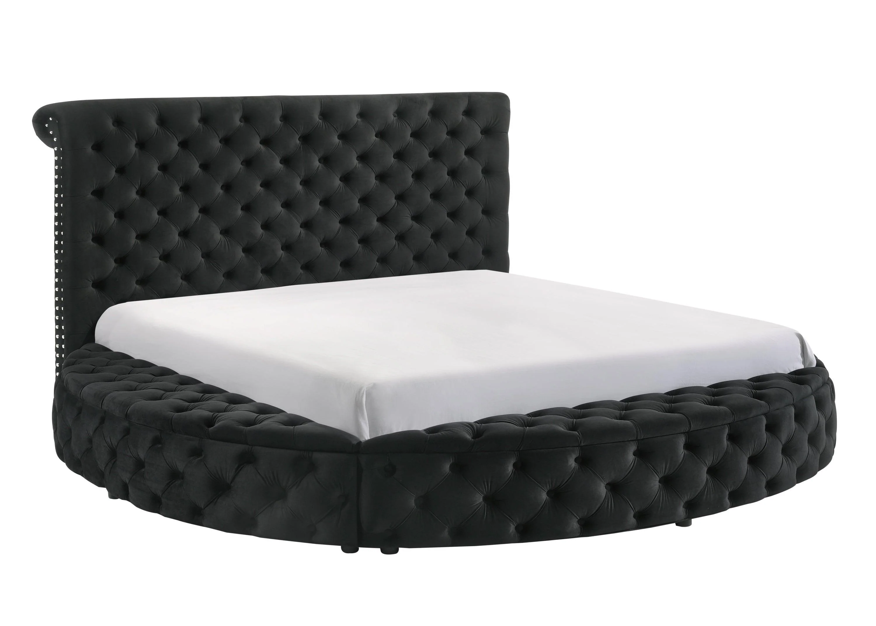 Brigitte Black Velvet Upholstered Tufted Storage Panel King Bed - Image 2