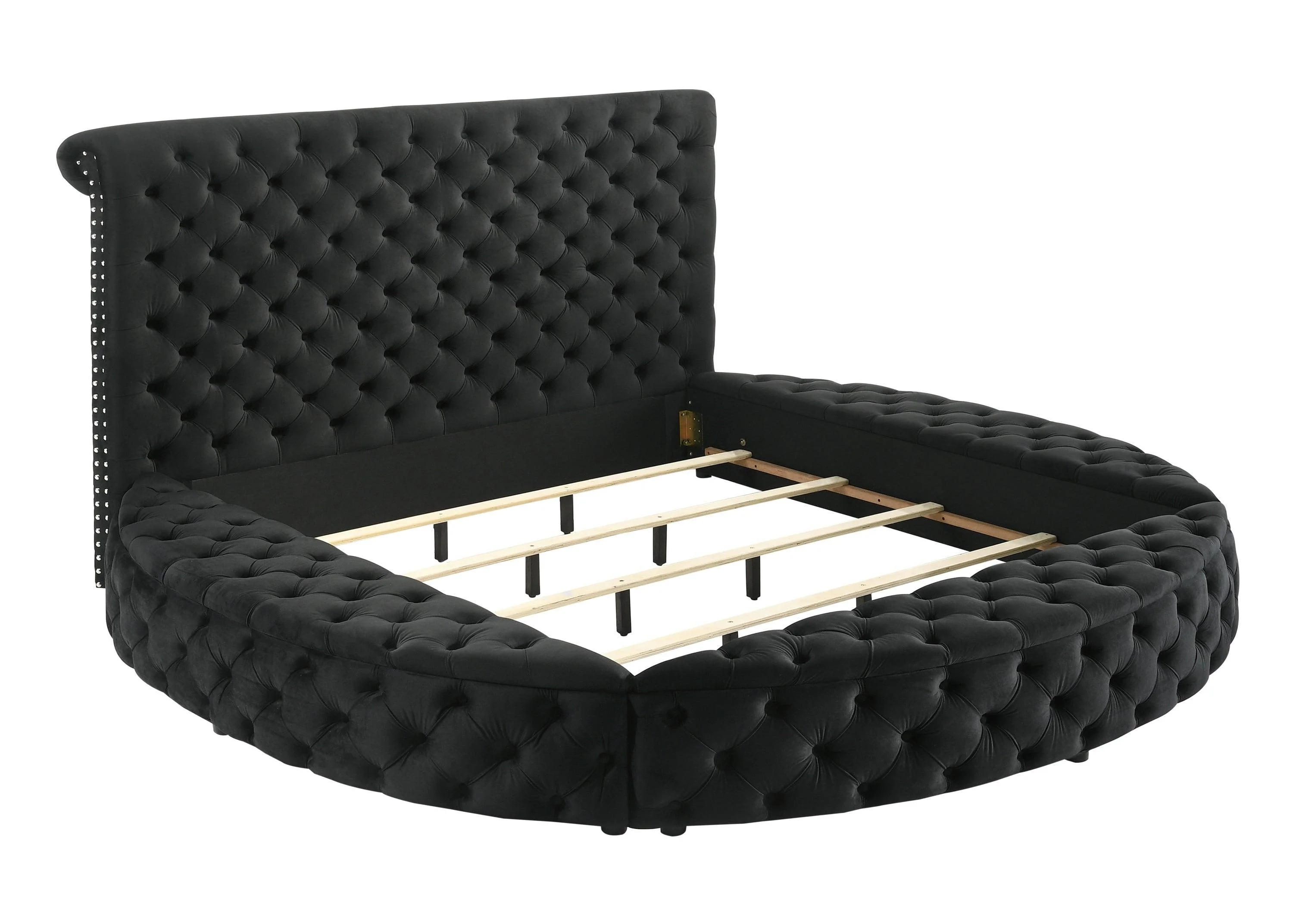 Brigitte Black Velvet Upholstered Tufted Storage Panel King Bed - Image 3