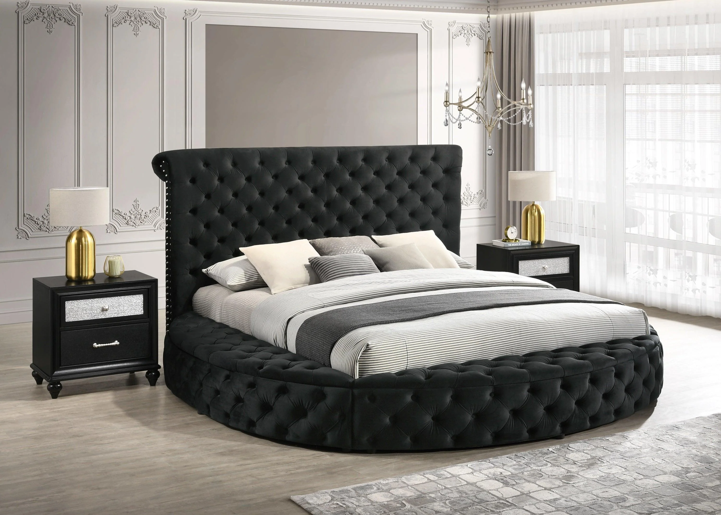 Brigitte Black Velvet Upholstered Tufted Storage Panel Queen Bed - Image 3