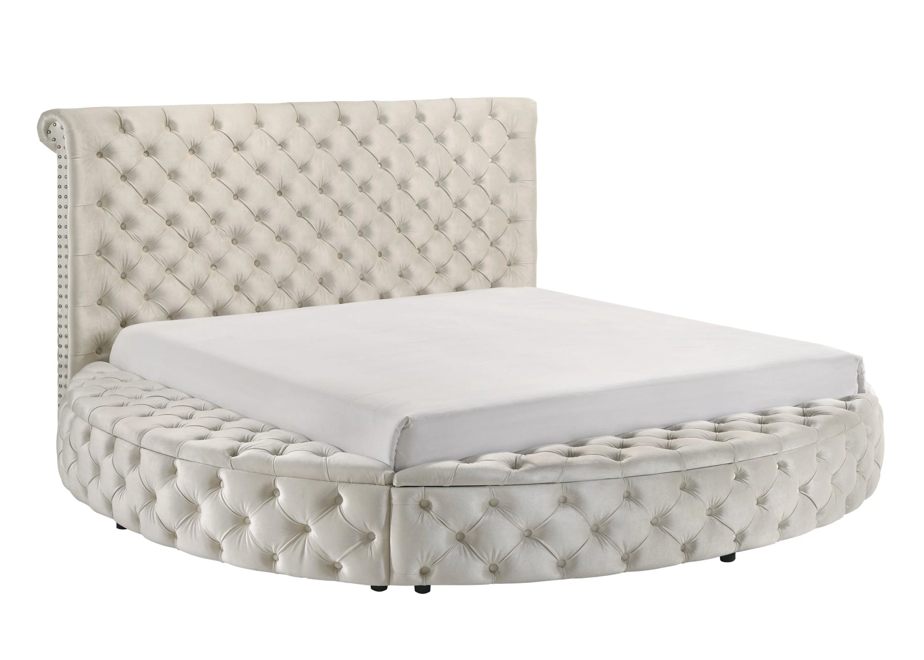 Brigitte Ivory Velvet Upholstered Tufted Storage Panel King Bed - Image 2