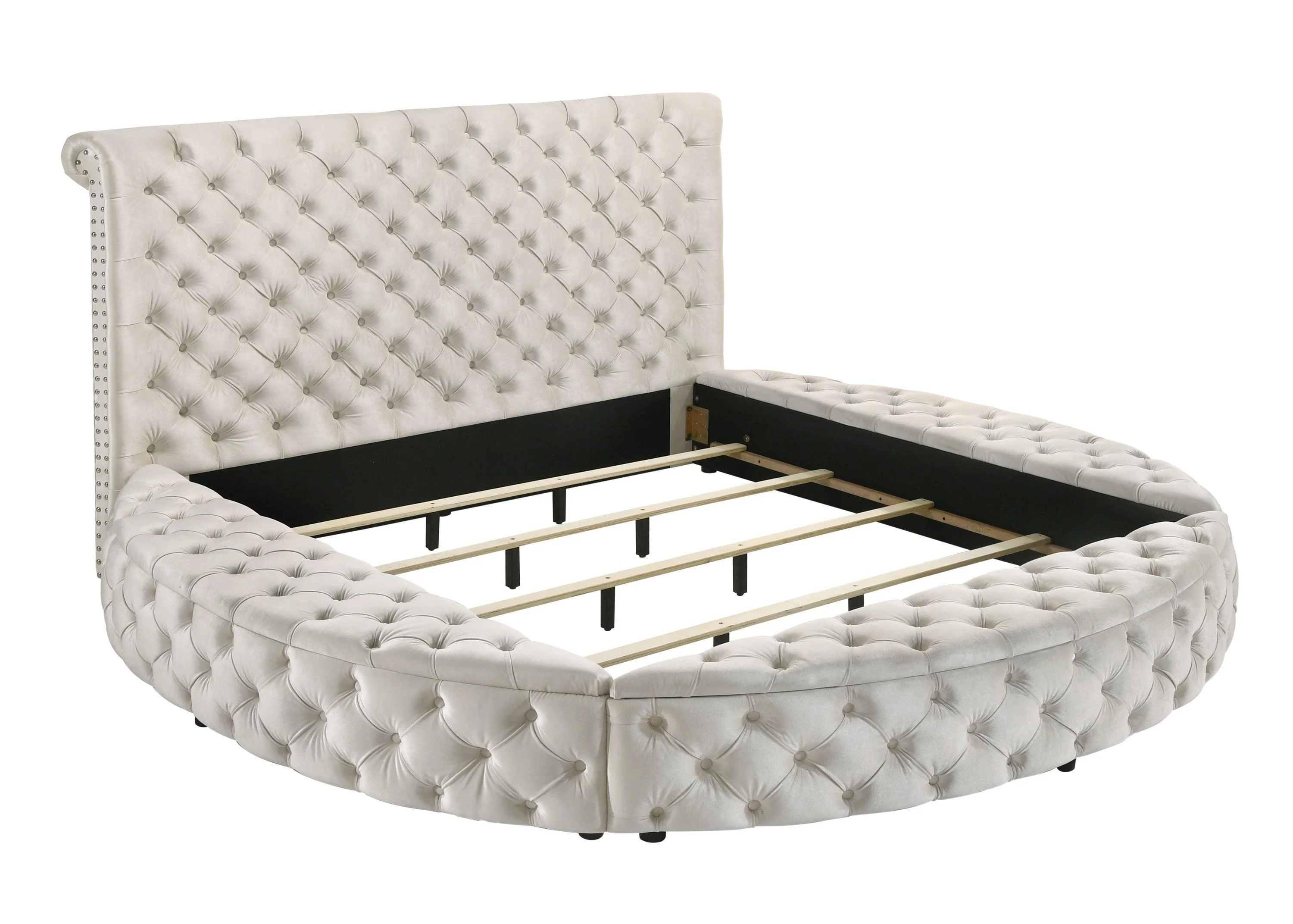 Brigitte Ivory Velvet Upholstered Tufted Storage Panel King Bed - Image 3
