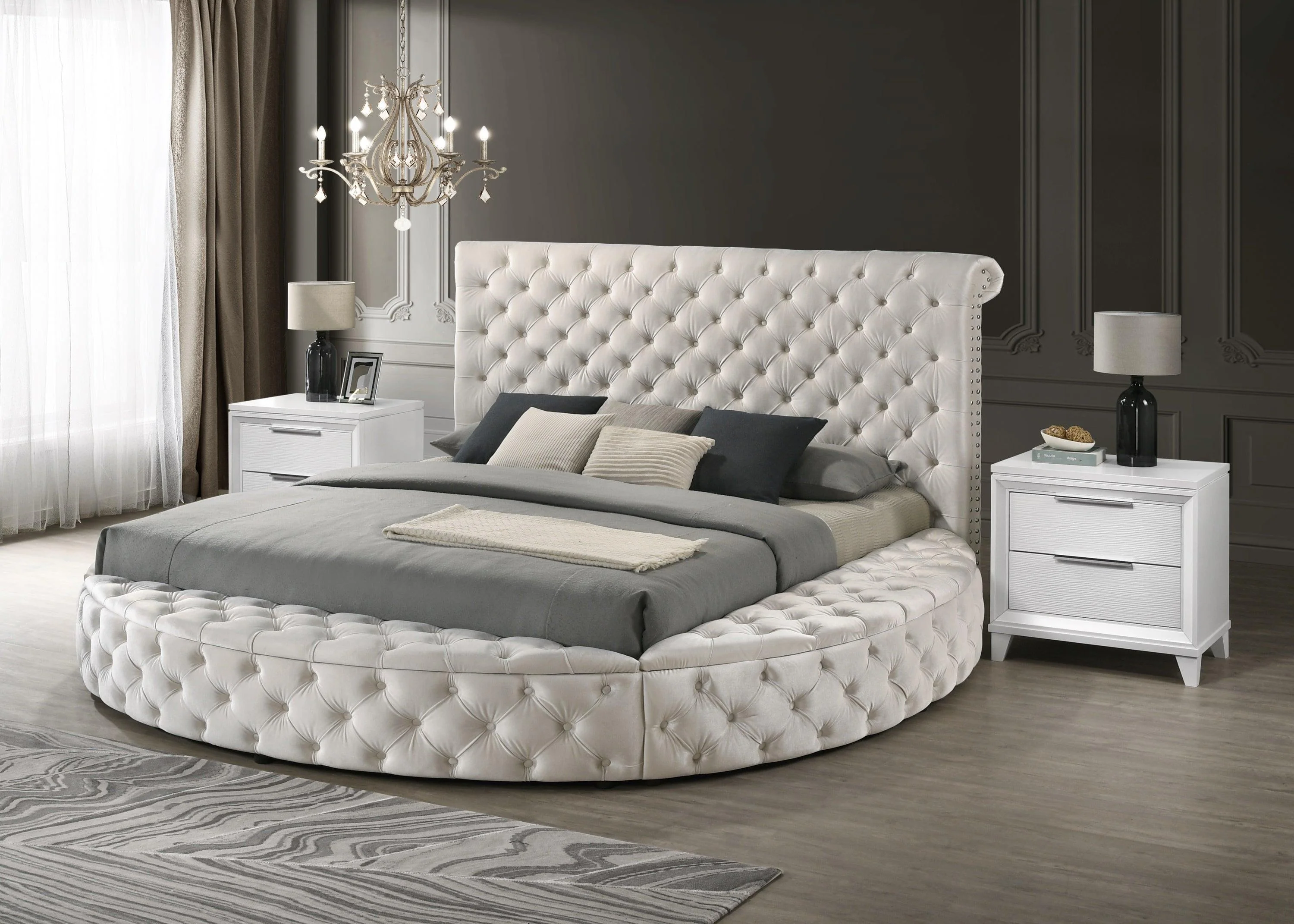 Brigitte Ivory Velvet Upholstered Tufted Storage Panel Queen Bed - Image 3