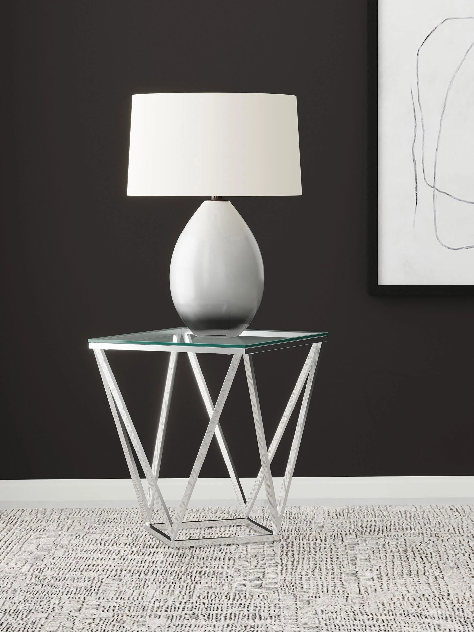 Brittania Square Glass Top Geometric End Table Nickel - Image 2