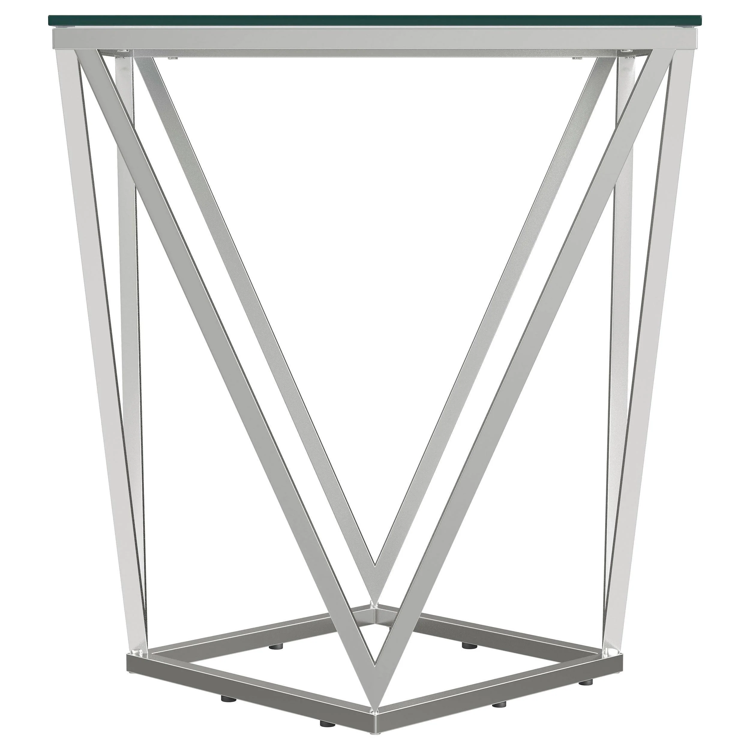 Brittania Square Glass Top Geometric End Table Nickel - Image 3