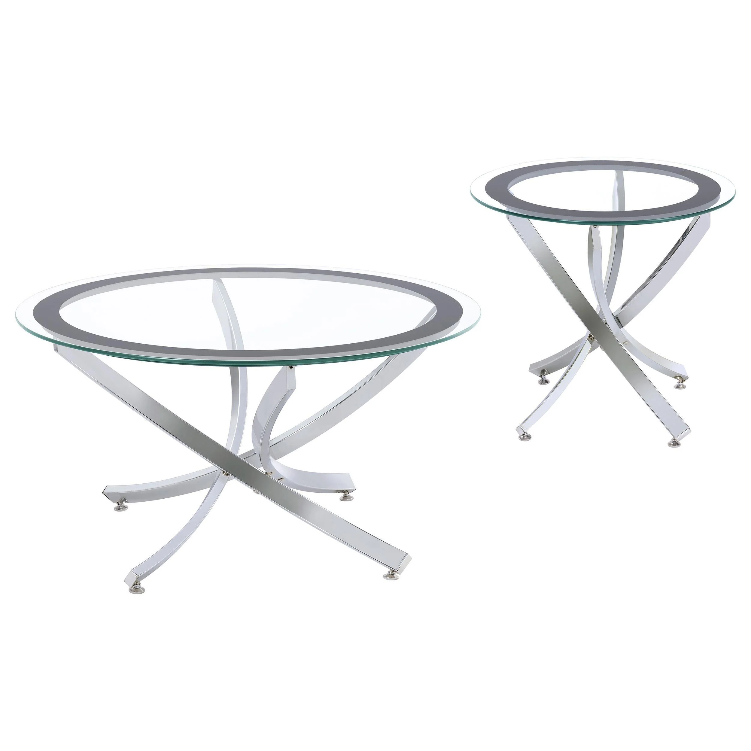 Brooke 2-Piece Round Glass Top Coffee Table Set Chrome - Image 2