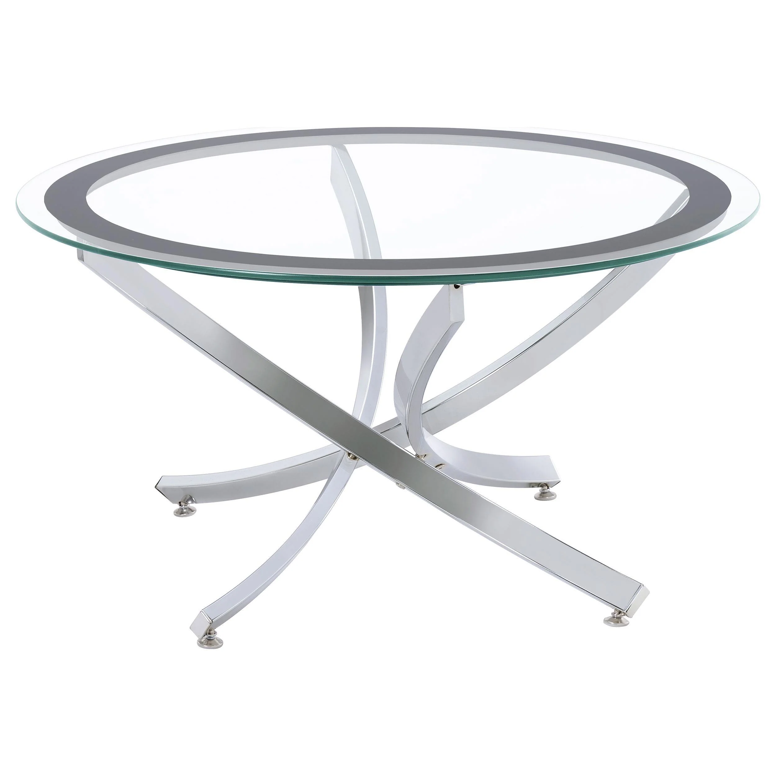Brooke 2-Piece Round Glass Top Coffee Table Set Chrome - Image 3