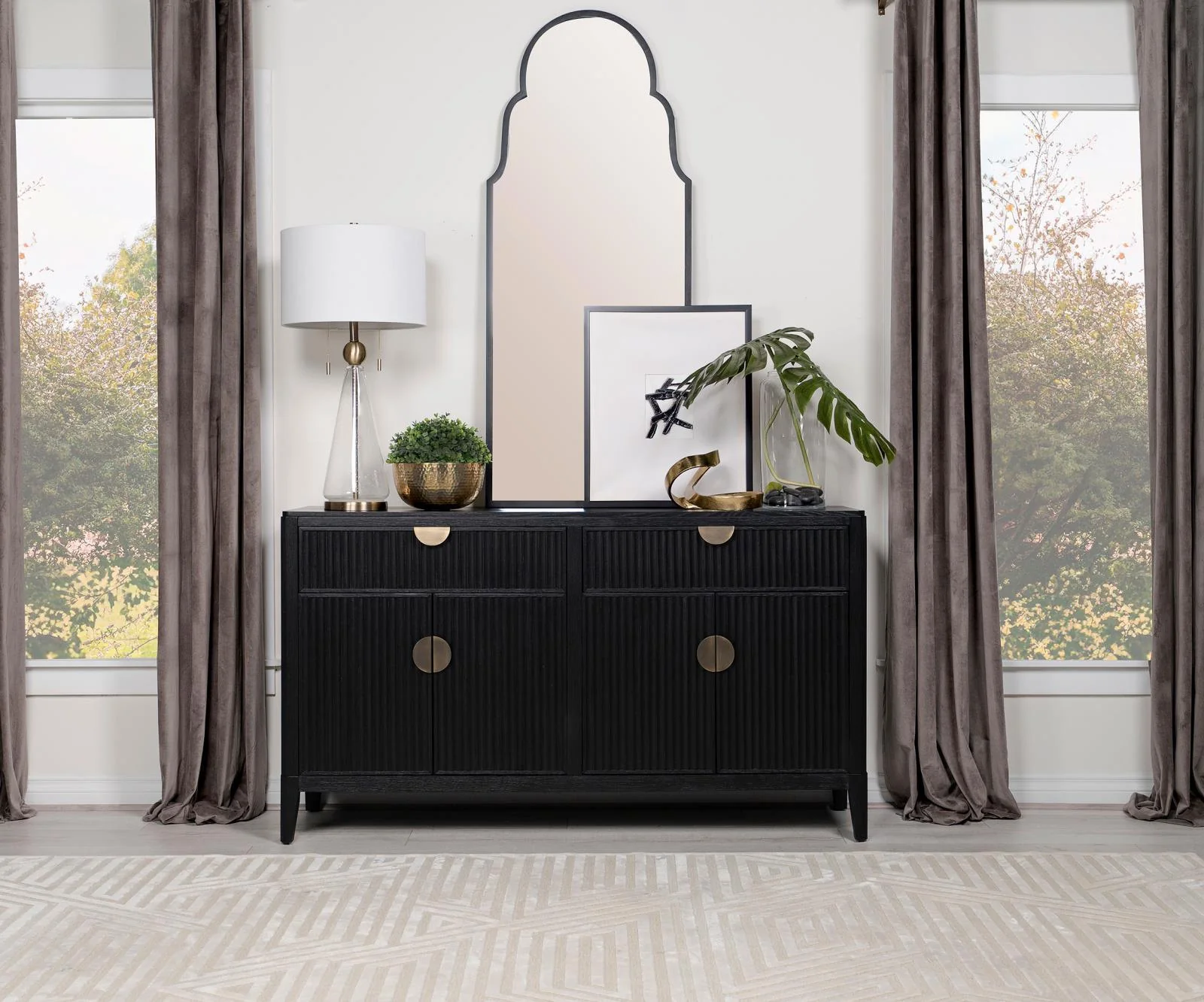 Brookmead 2 Drawer Sideboard Buffet With Storage Cabinet Black - Image 2