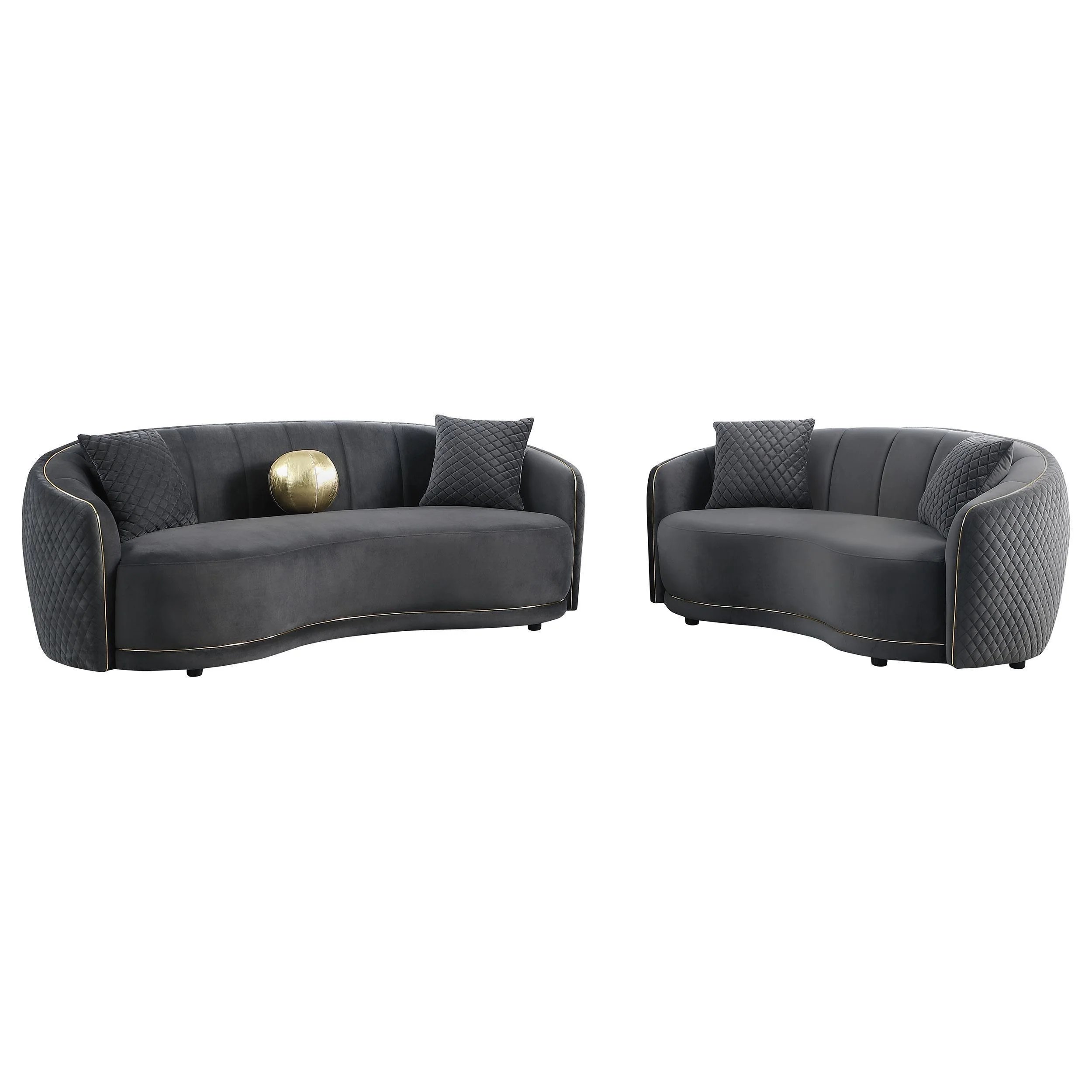 Brookside 2-Piece Velvet Upholstered Sofa Set Dark Grey - Image 2