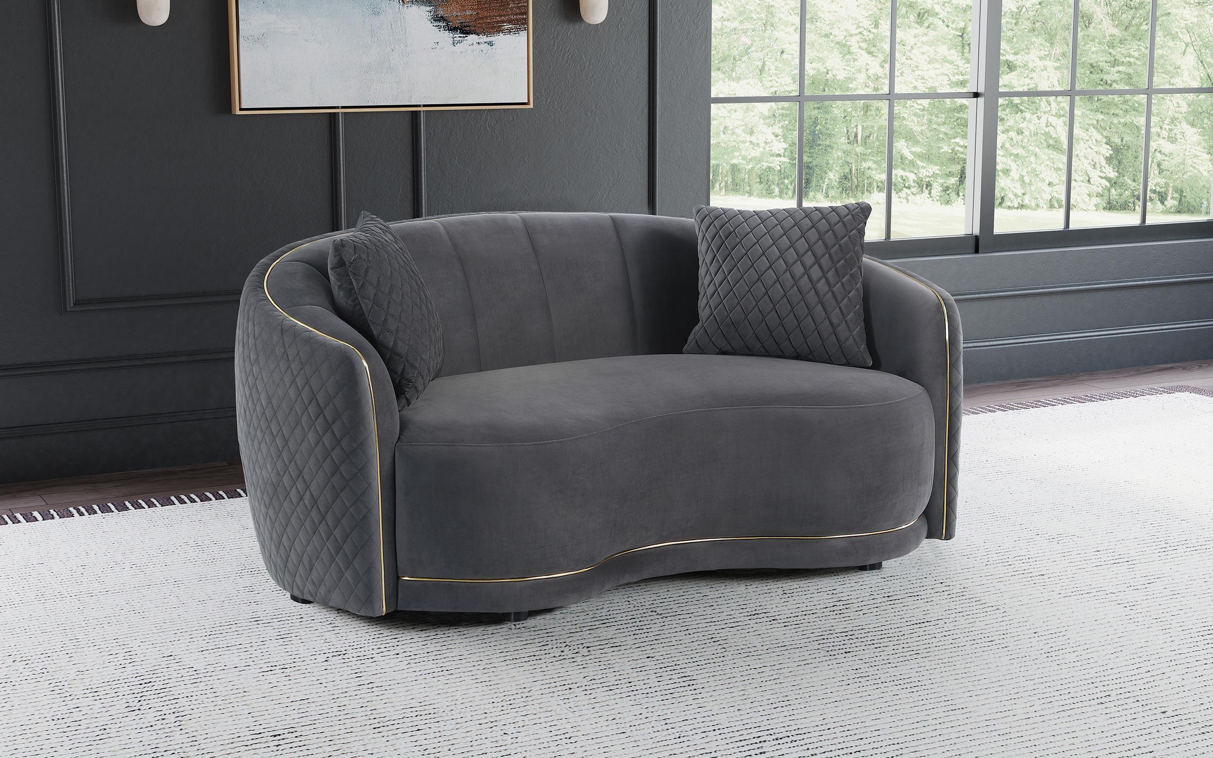 Brookside Velvet Upholstered Curved Loveseat Dark Grey - Image 2