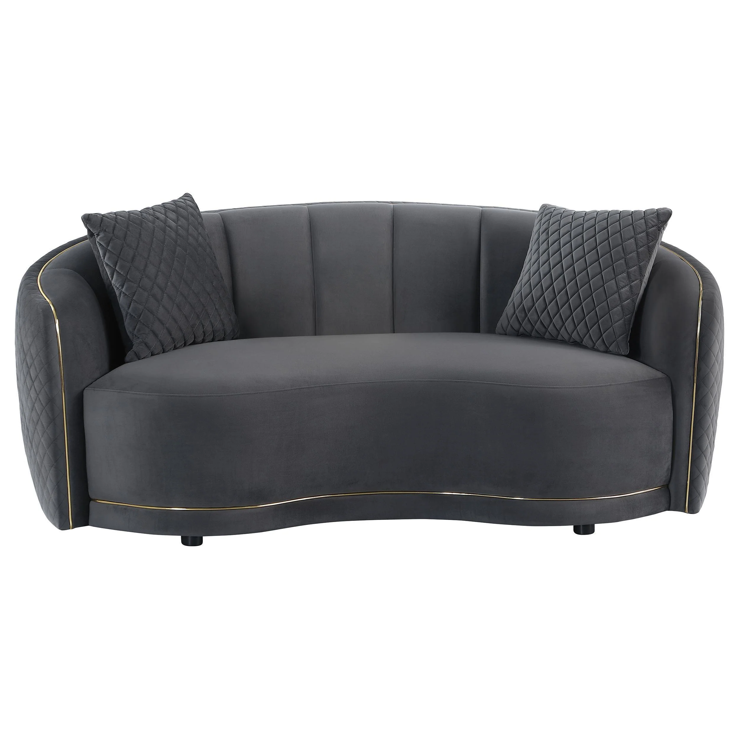 Brookside Velvet Upholstered Curved Loveseat Dark Grey - Image 3