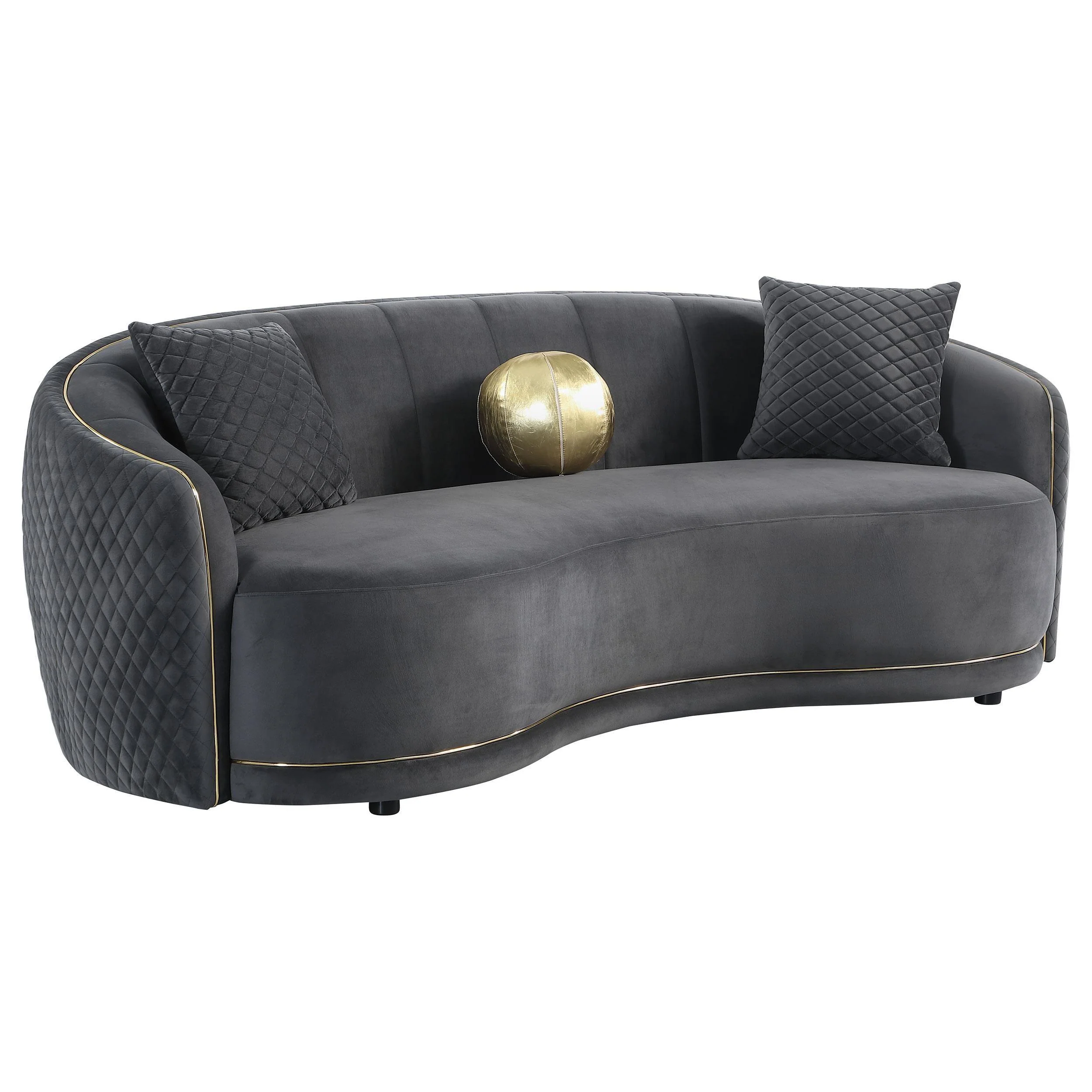 Brookside Velvet Upholstered Curved Sofa Dark Grey - Image 2