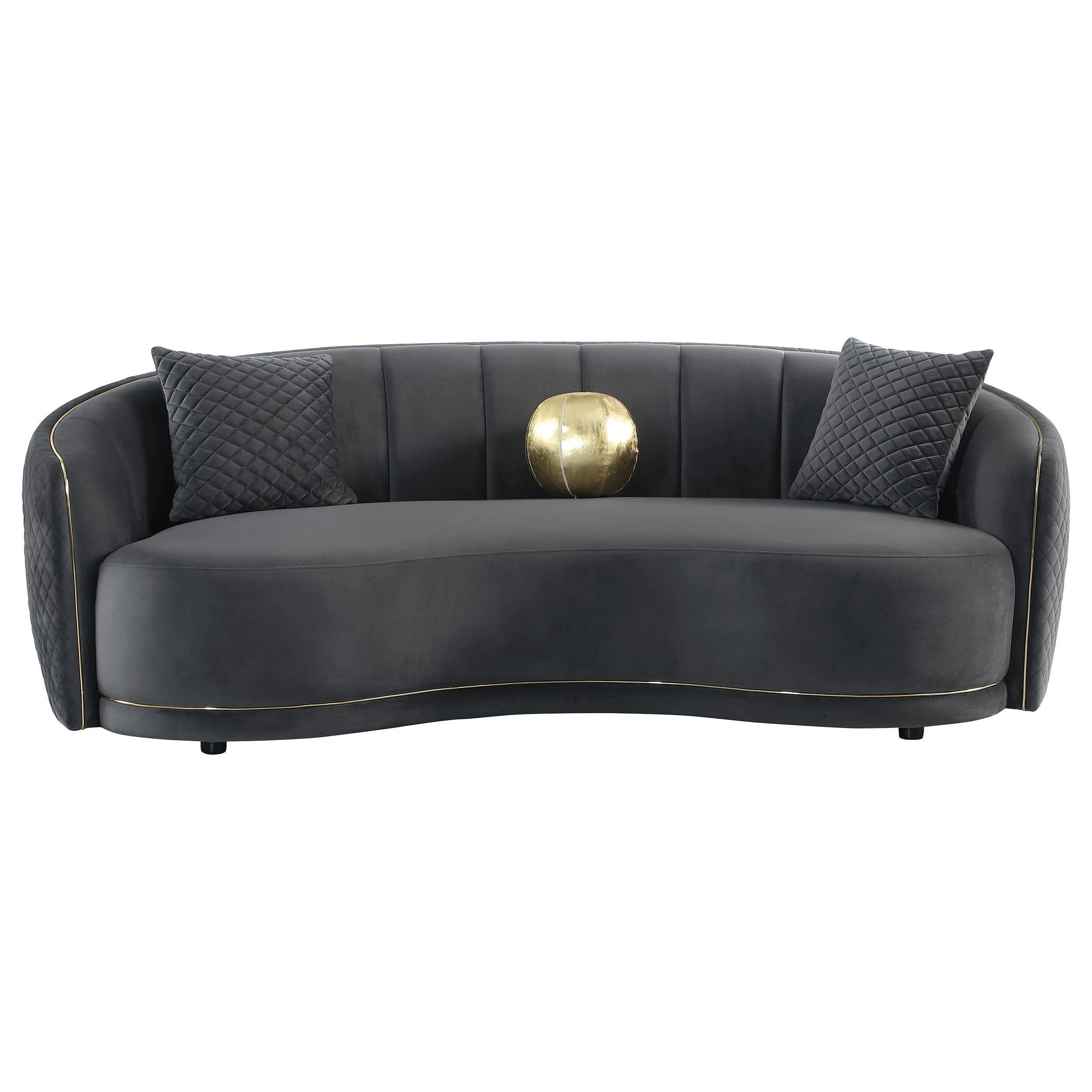 Brookside Velvet Upholstered Curved Sofa Dark Grey - Image 3