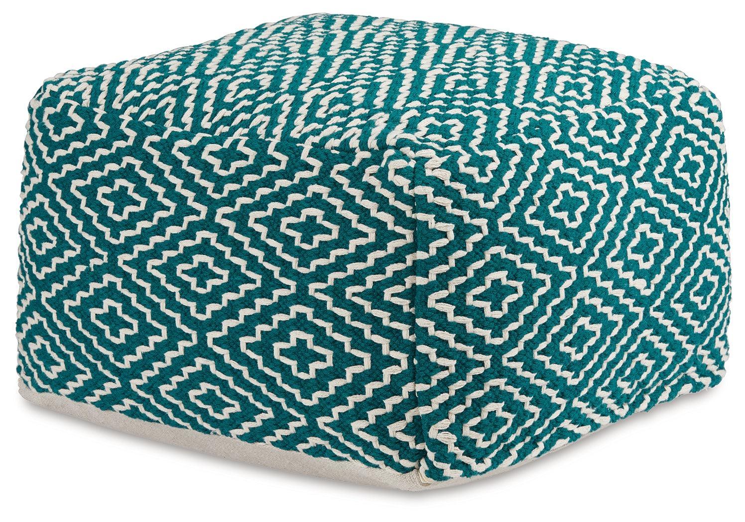 Brynnsen Teal Ivory Pouf - Image 2