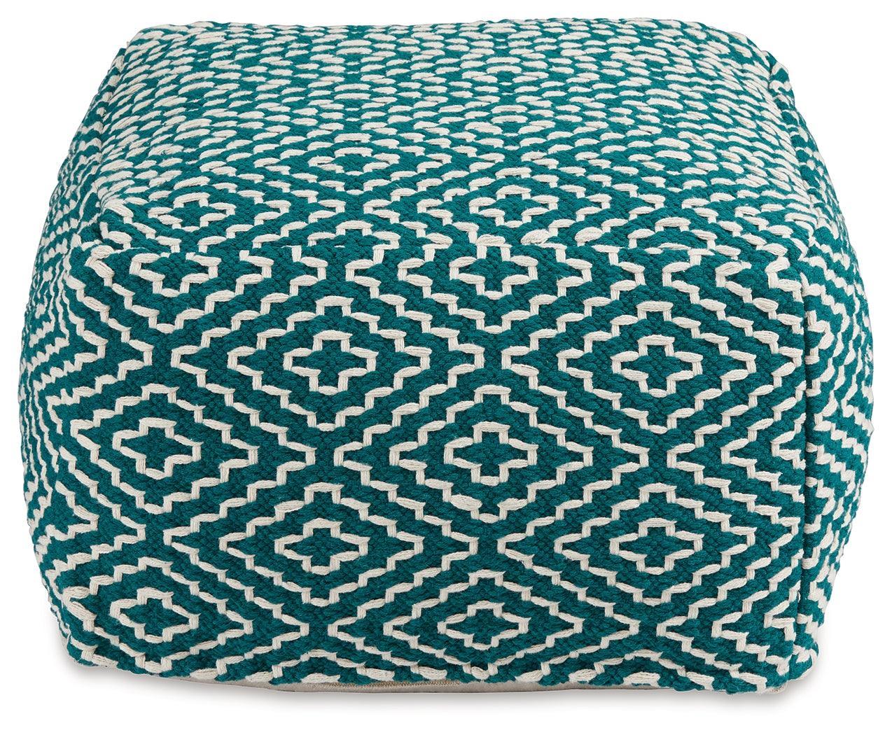 Brynnsen Teal Ivory Pouf - Image 3