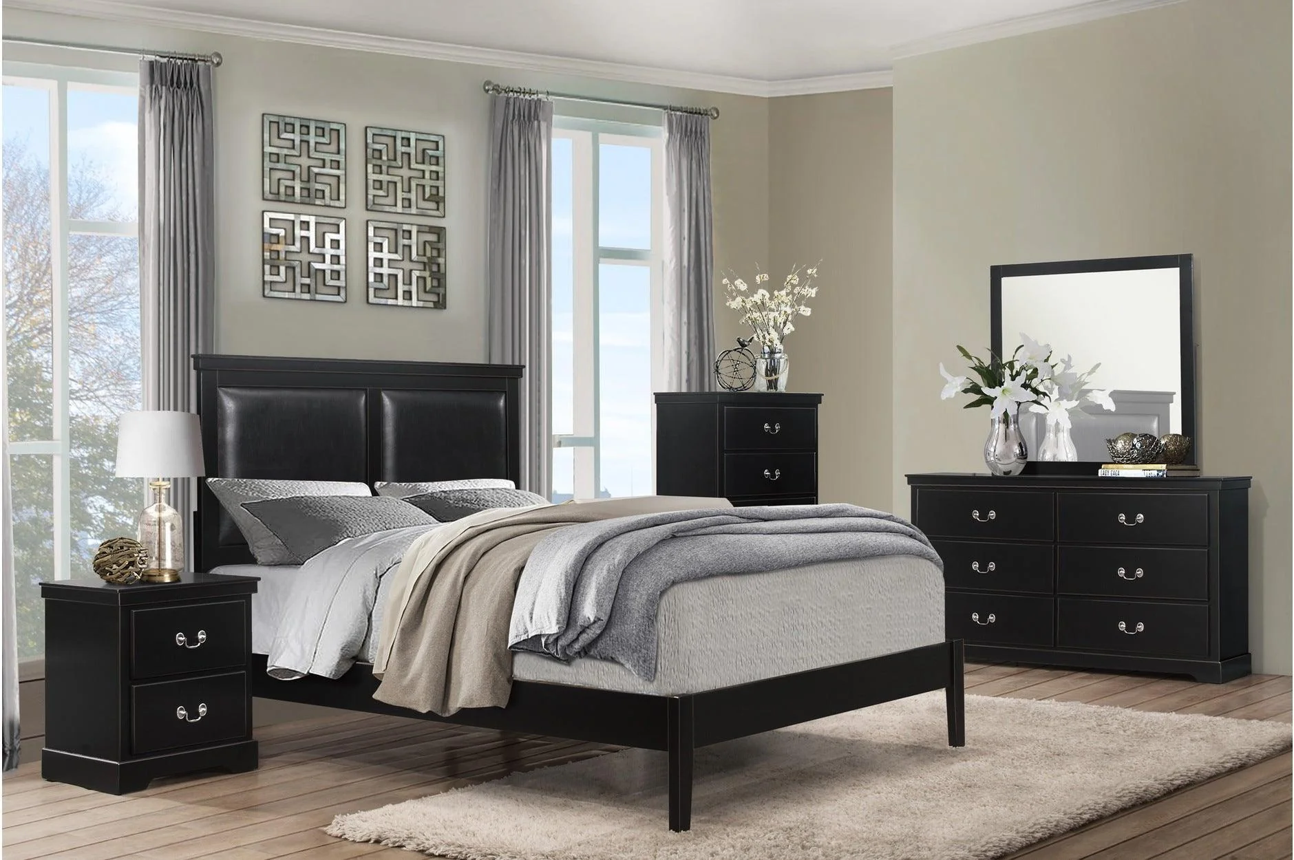 Seabright Black Faux Leather Panel Bedroom Set - Image 2