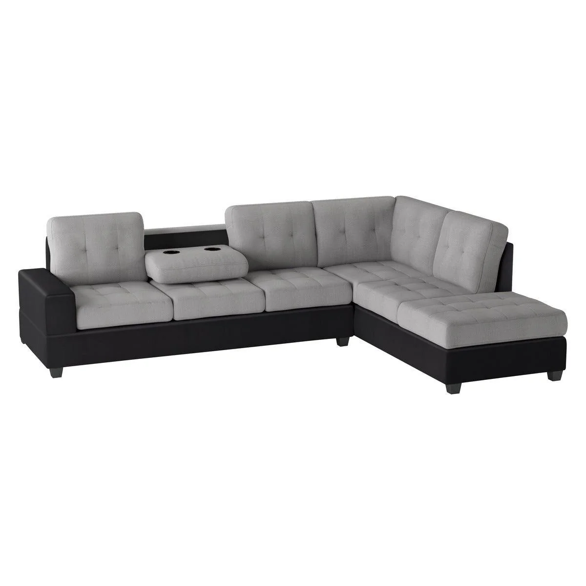 Gray Black Fabric Tufted Ottoman Sectional - Image 3