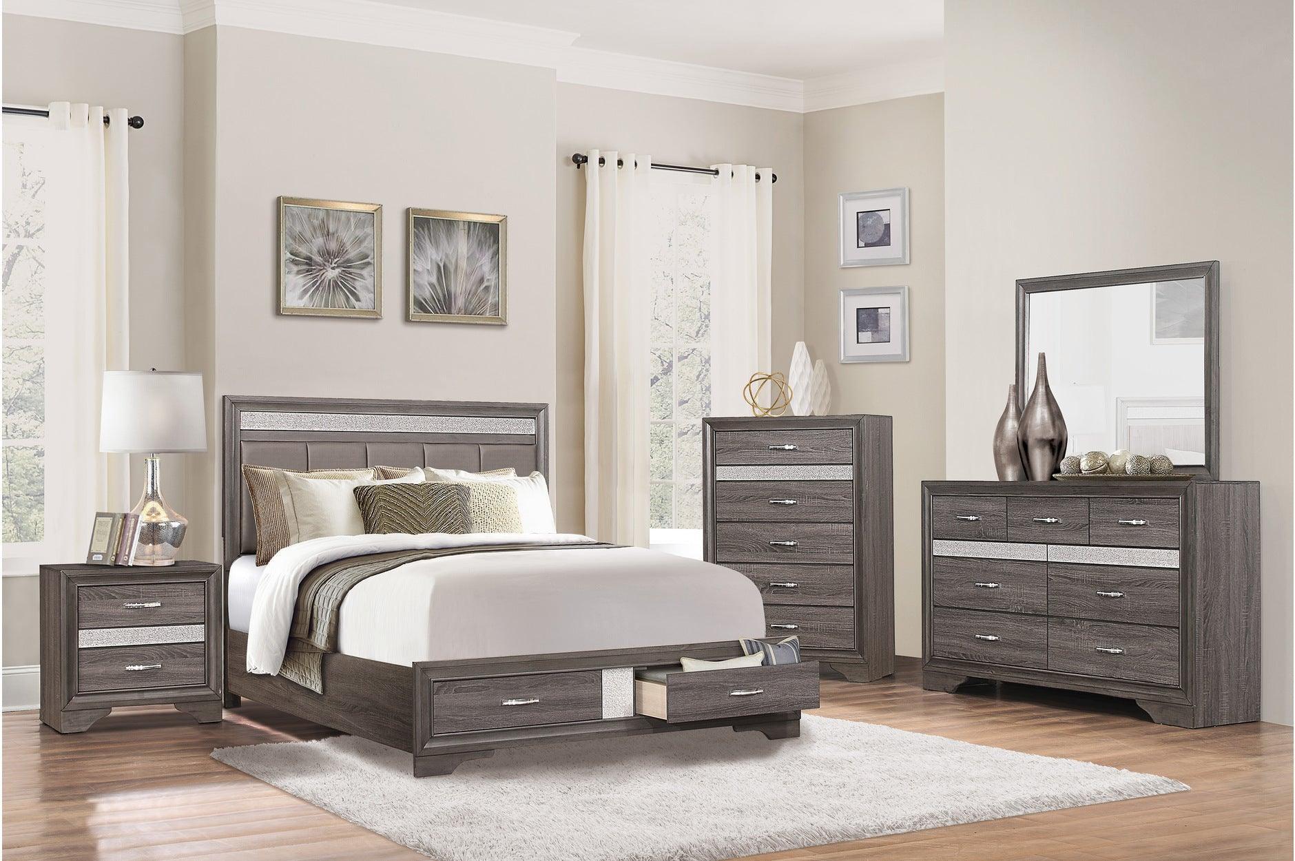 Luster Gray Faux Leather Storage Platform Bedroom Set - Image 1