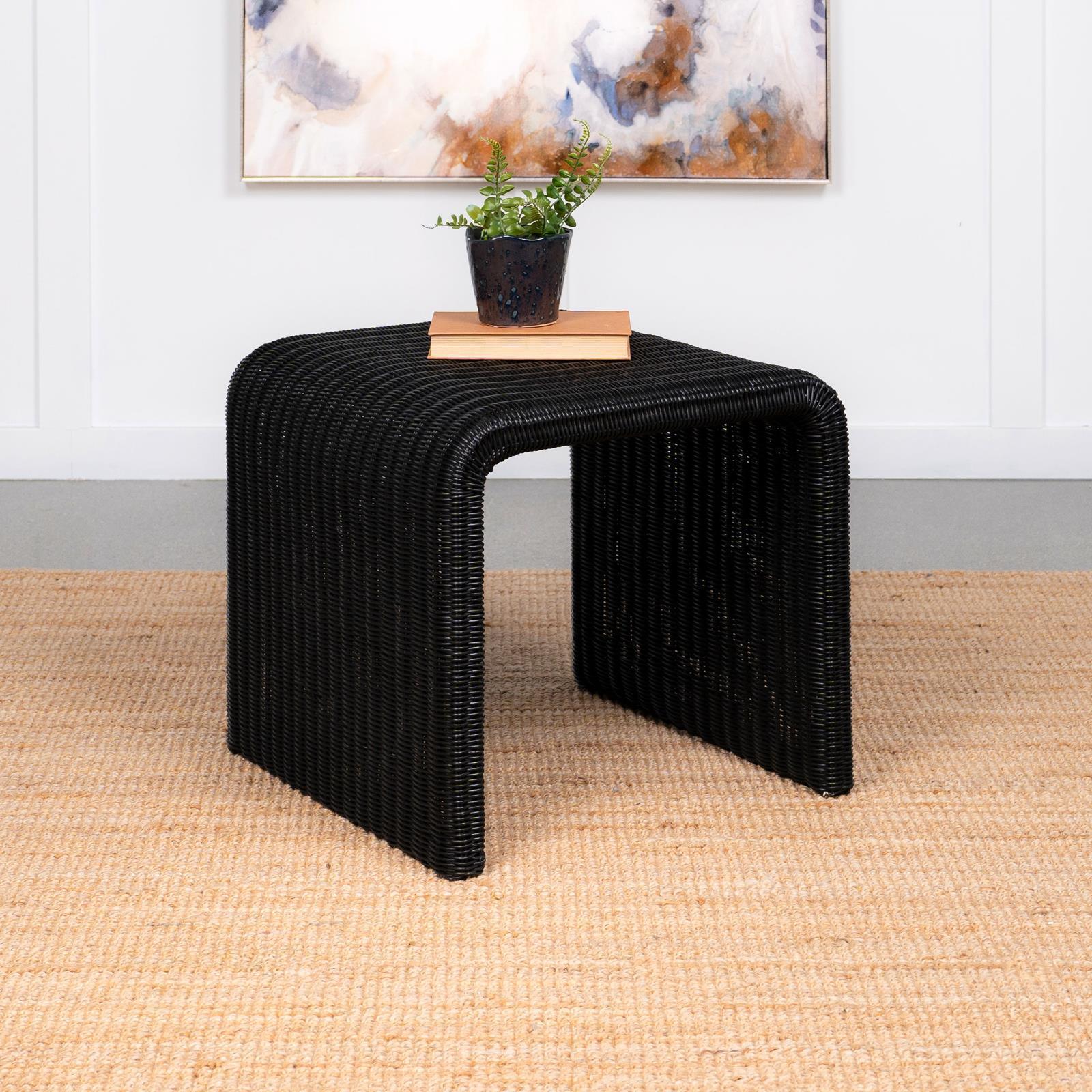 Cahya Woven Rattan Sqaure End Table Black - Image 2