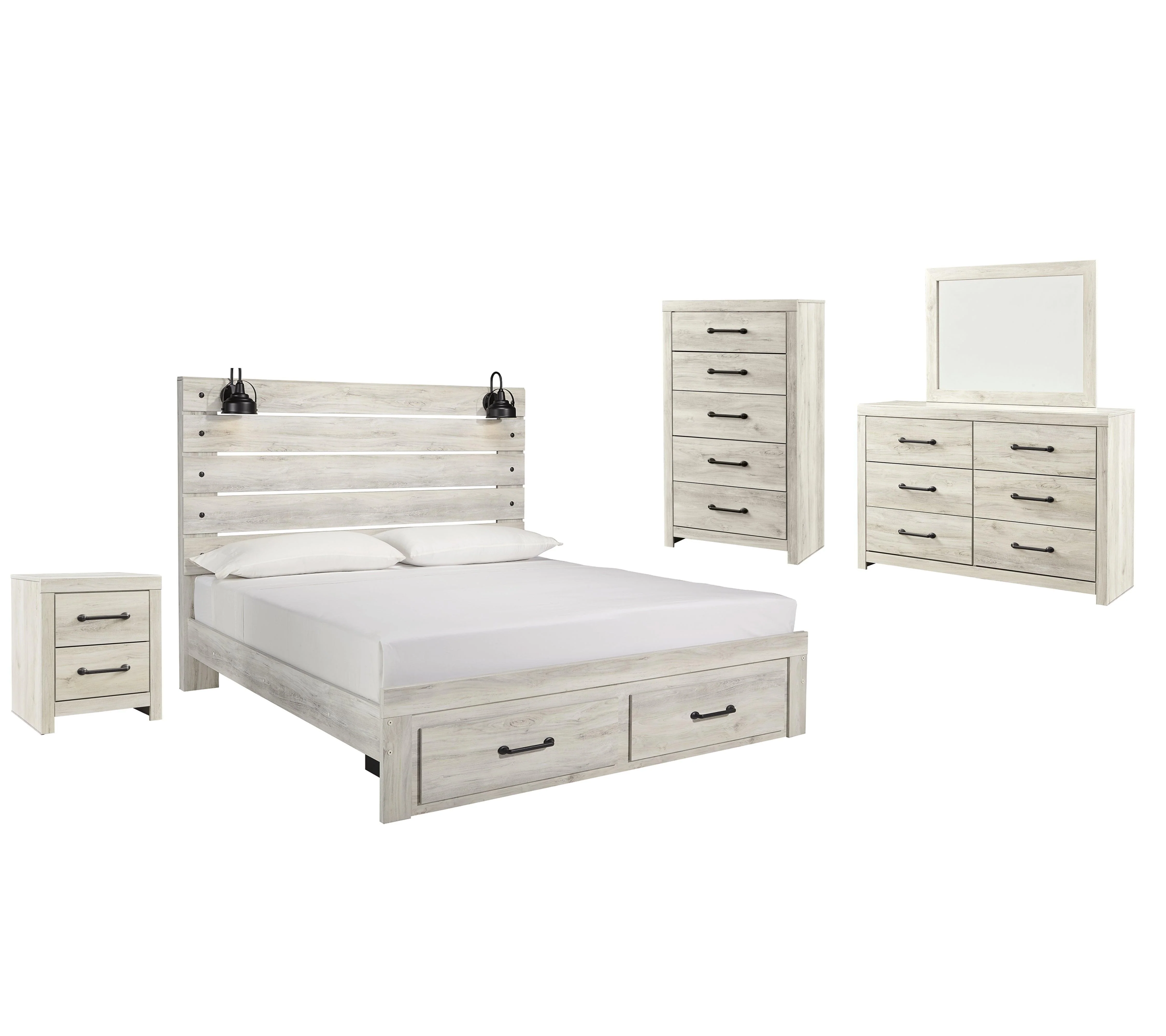 Cambeck Whitewash LED 2 Storage Platform Bedroom Set - Image 2