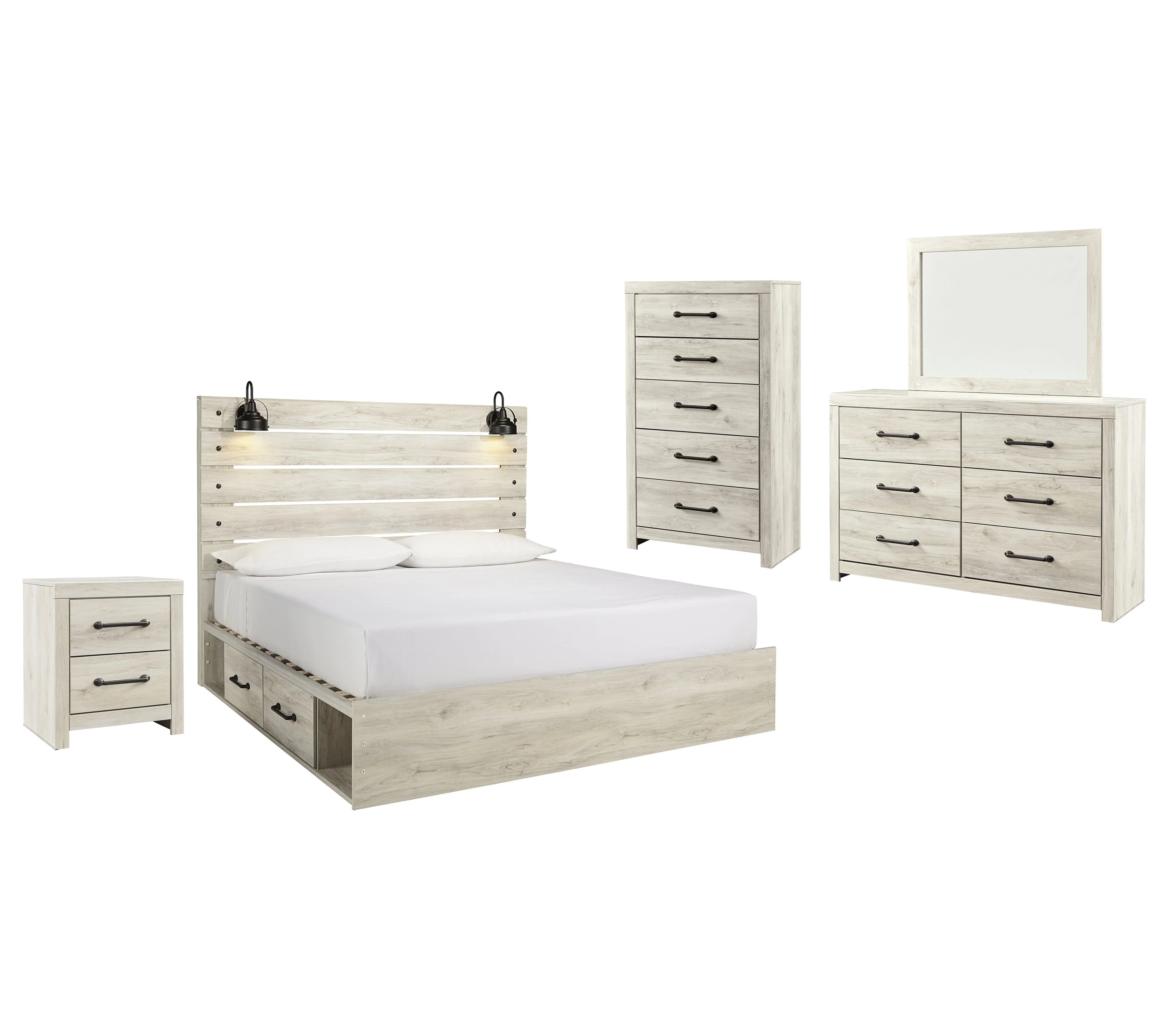 Cambeck Whitewash LED 4 Storage Platform Bedroom Set - Image 2