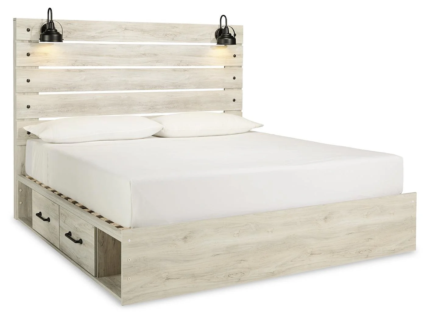 Cambeck Whitewash LED 4 Storage Platform Bedroom Set - Image 3