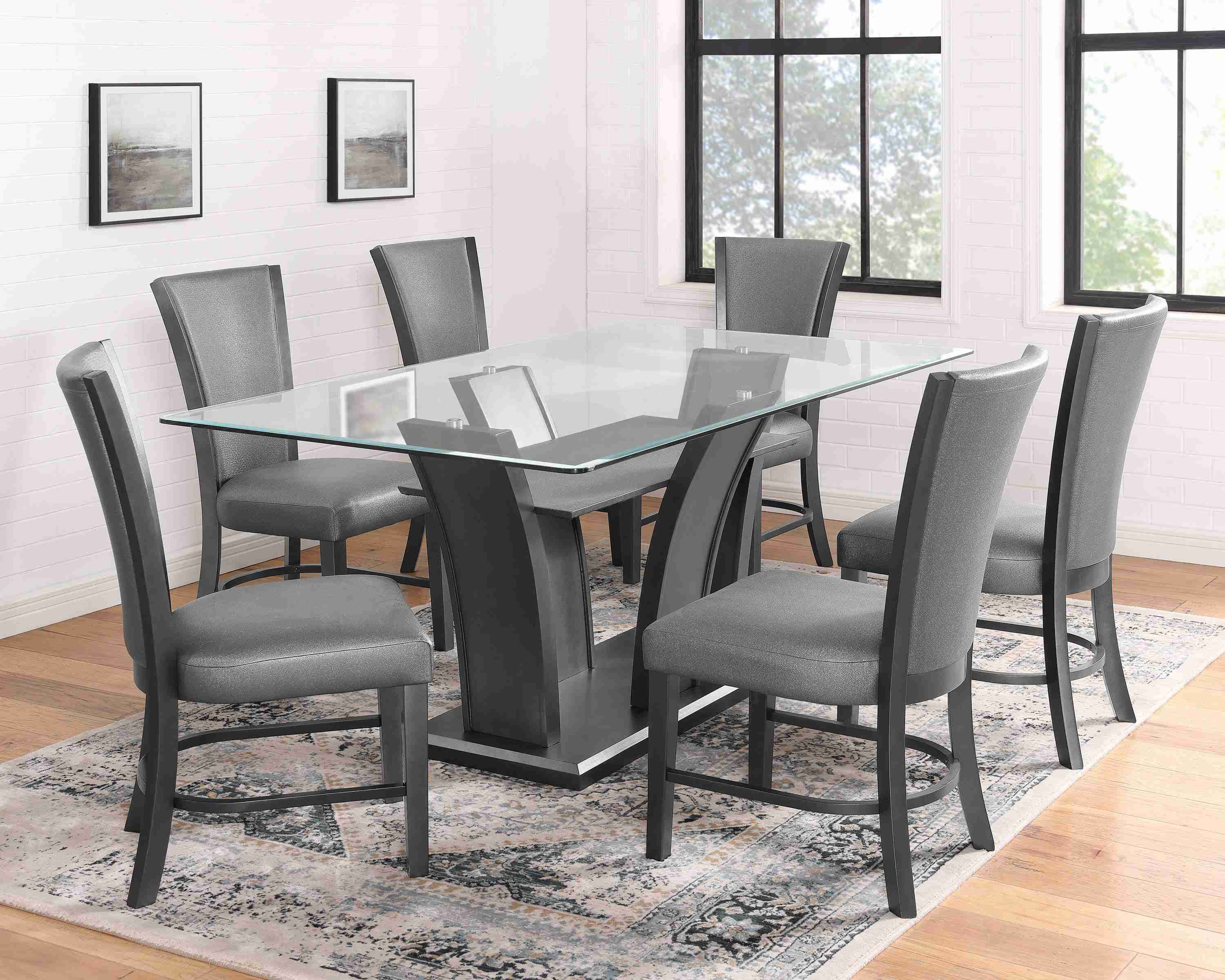 Camelia Gray Glass Faux Leather Dining Room Set - Image 2
