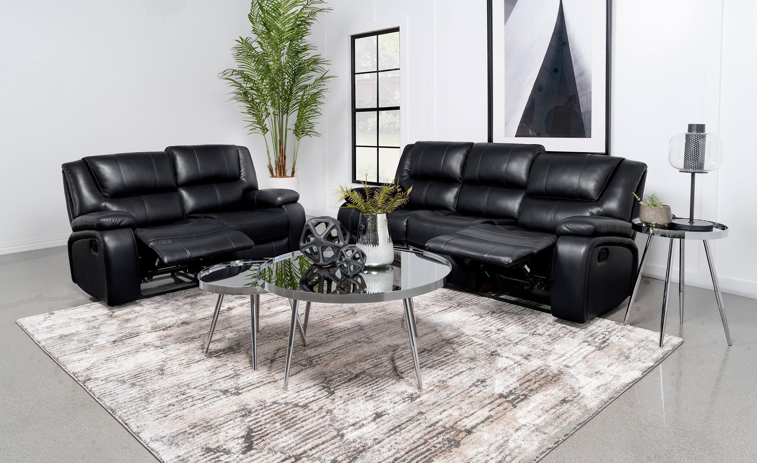 Camila 2-Piece Upholstered Motion Reclining Sofa Set Black - Image 2