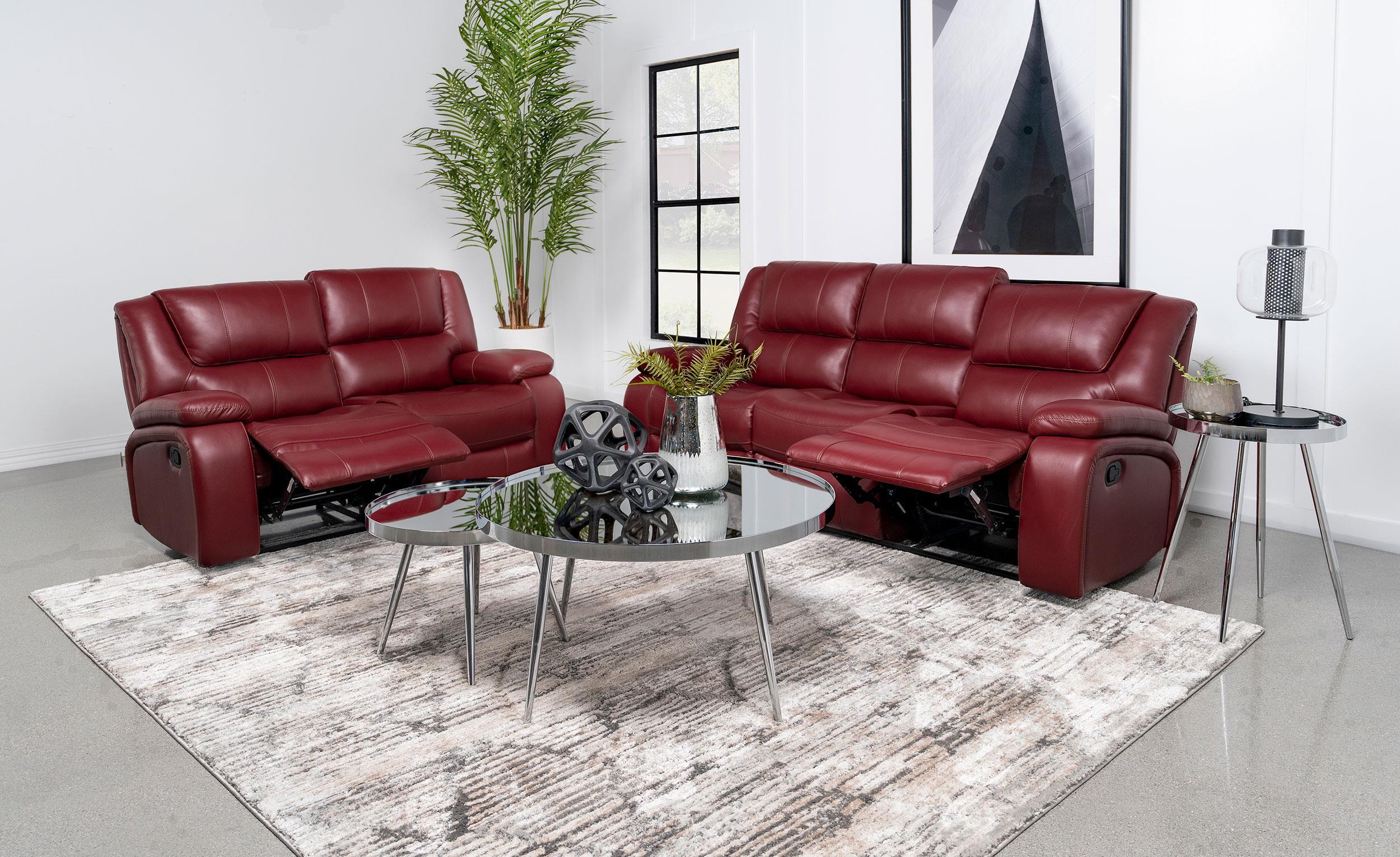 Camila 2-Piece Upholstered Reclining Sofa Set Red - Image 2