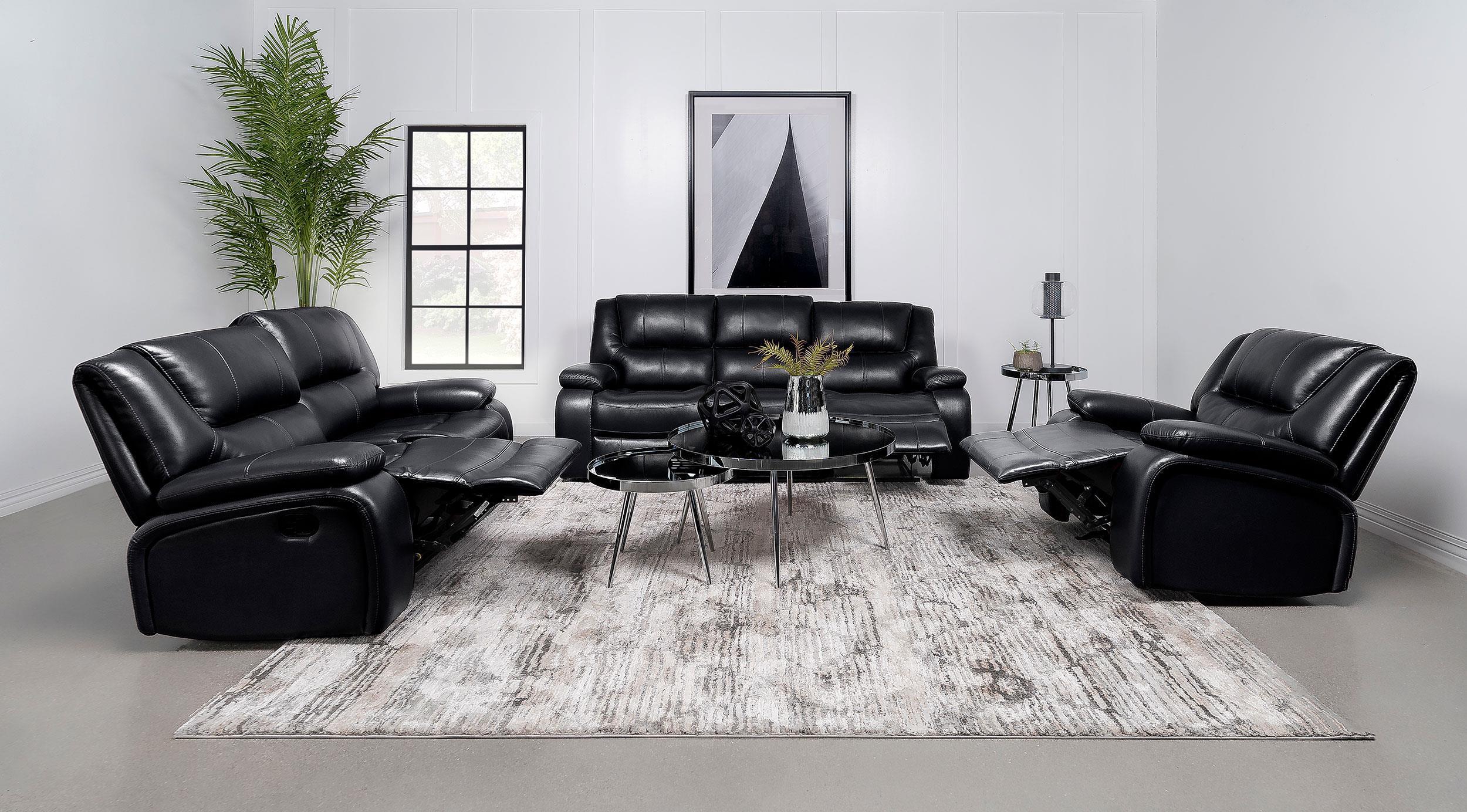 Camila 3-Piece Upholstered Motion Reclining Sofa Set Black - Image 2
