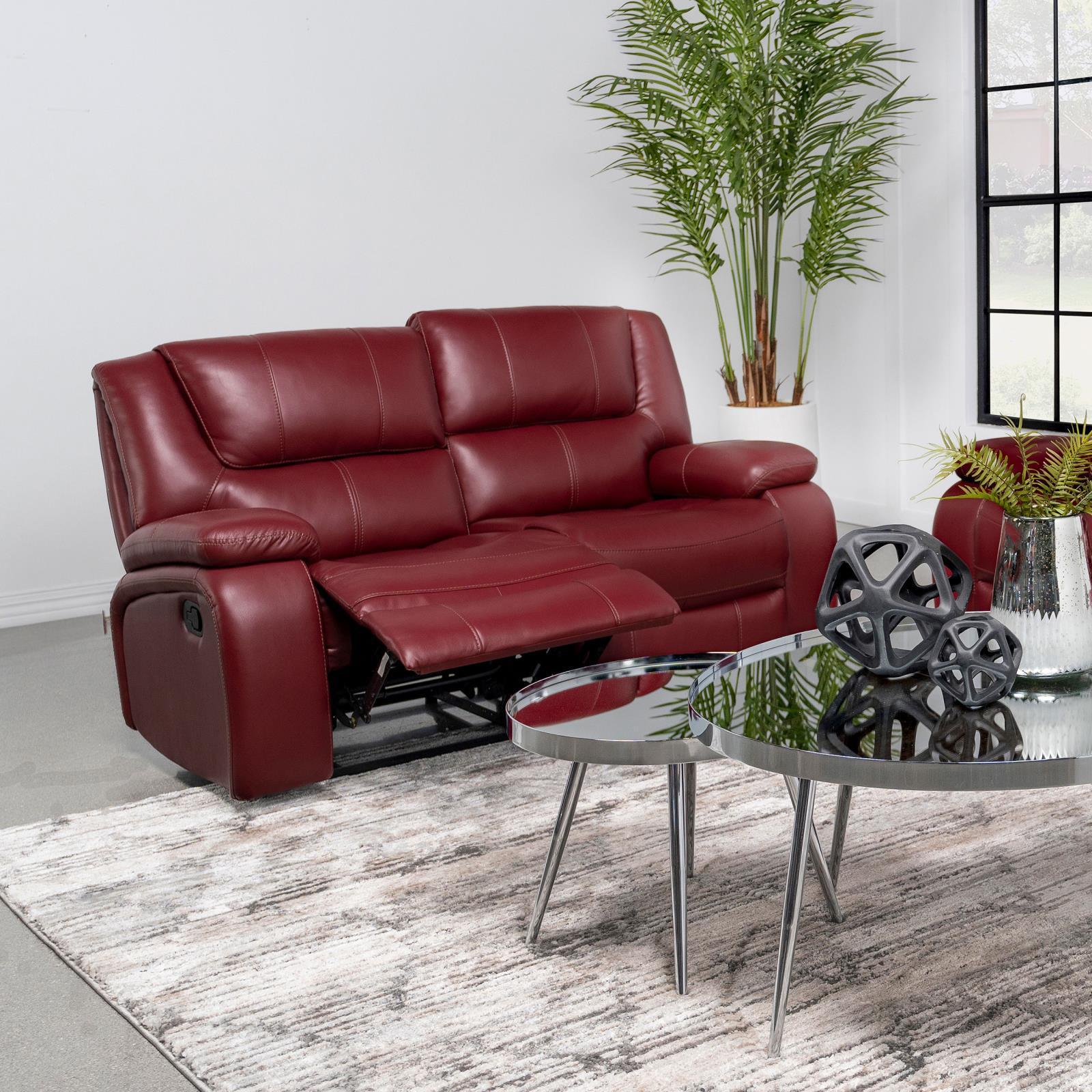 Camila Upholstered Motion Reclining Loveseat Red Faux Leather - Image 2
