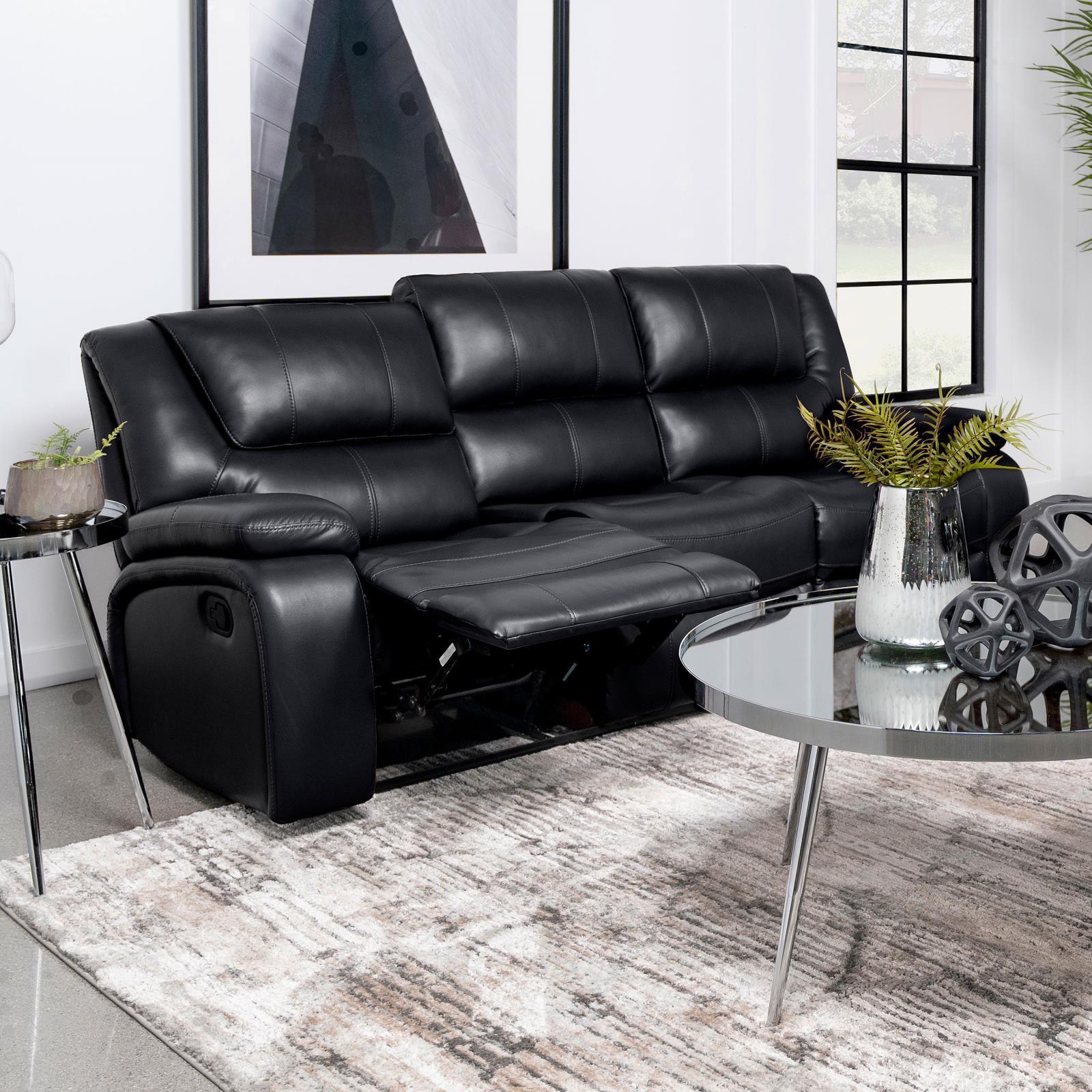 Camila Upholstered Motion Reclining Sofa Black - Image 2