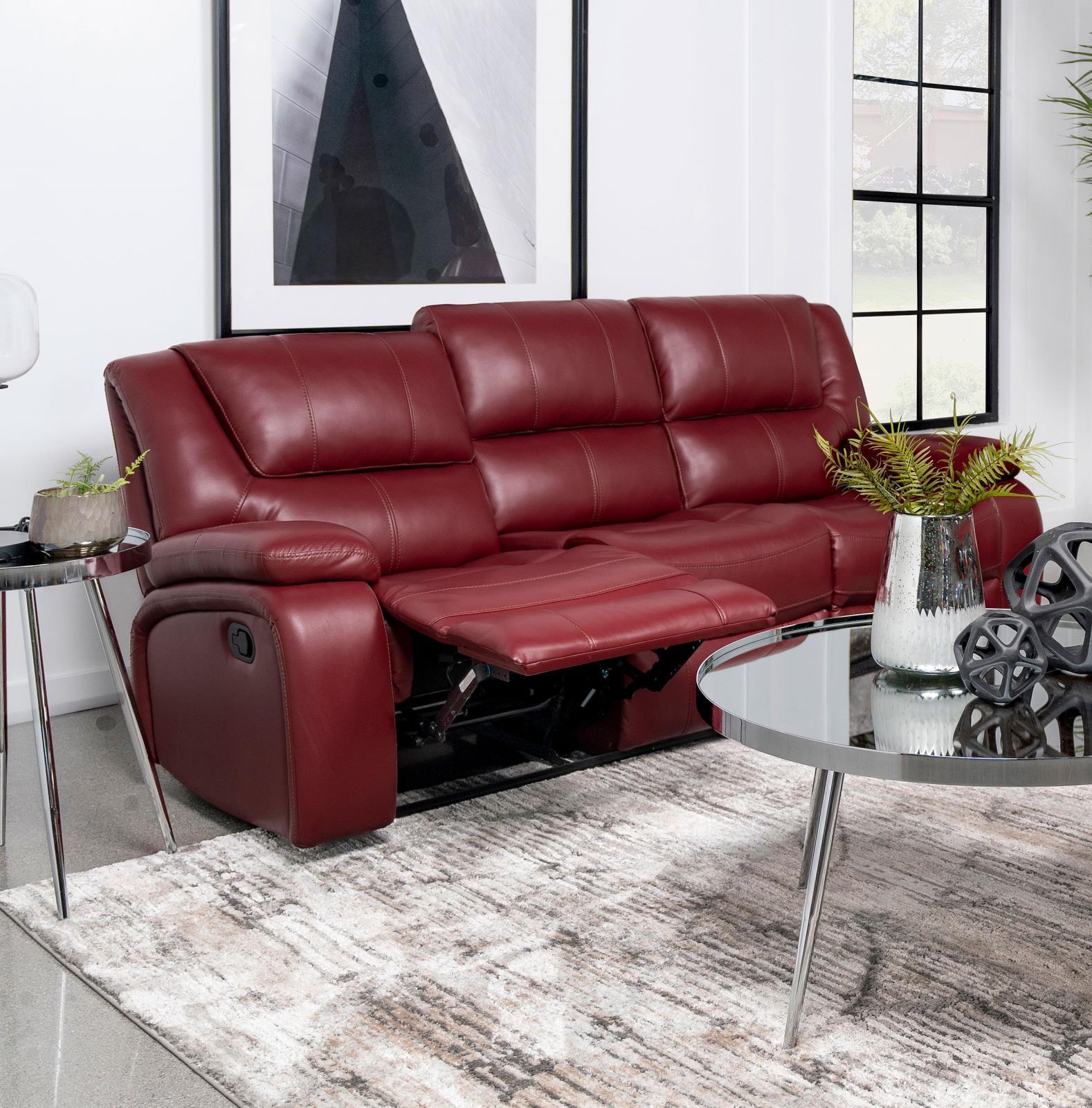 Camila Upholstered Motion Reclining Sofa Red Faux Leather - Image 2