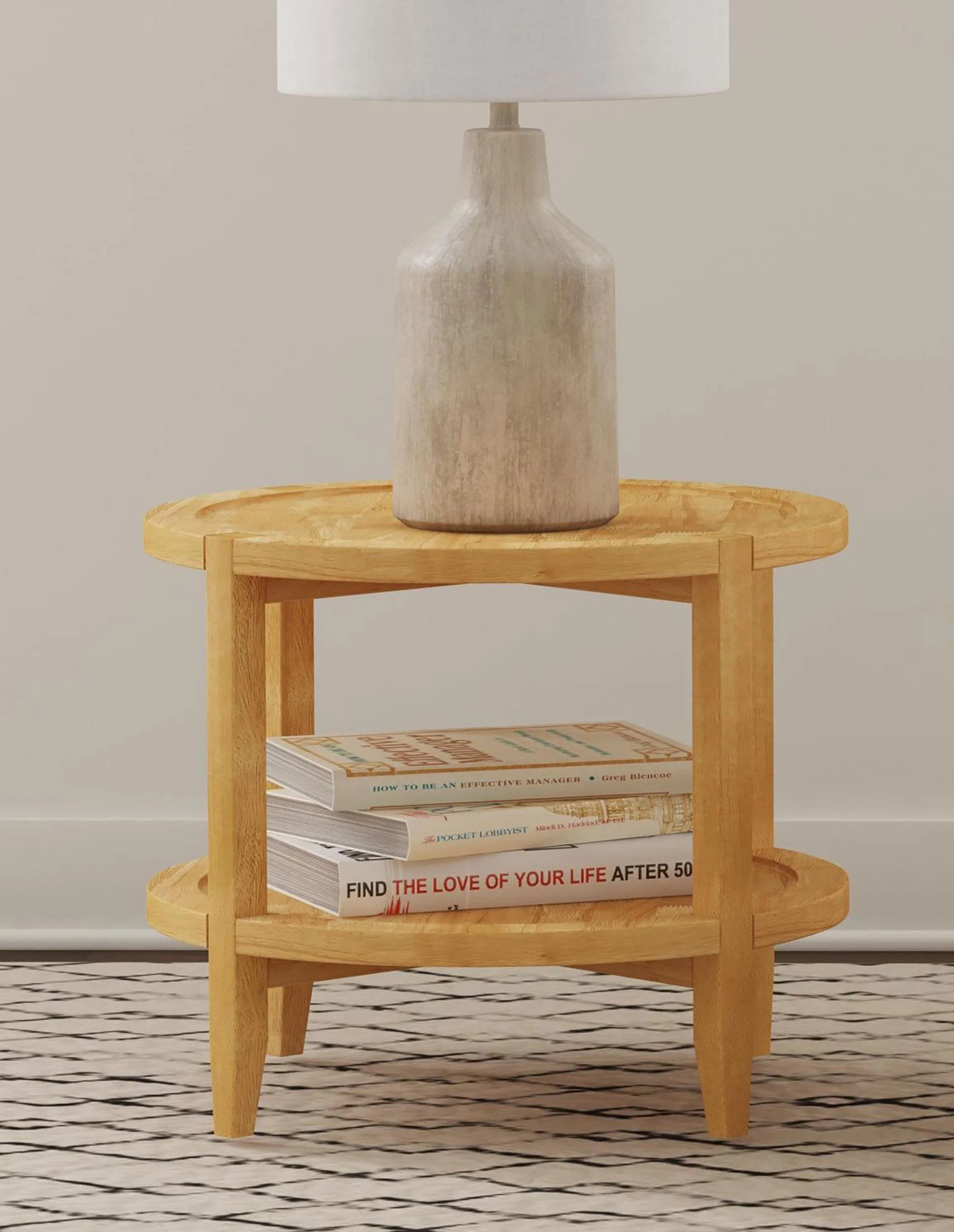 Camillo Round Solid Wood Side End Table Maple Brown - Image 2